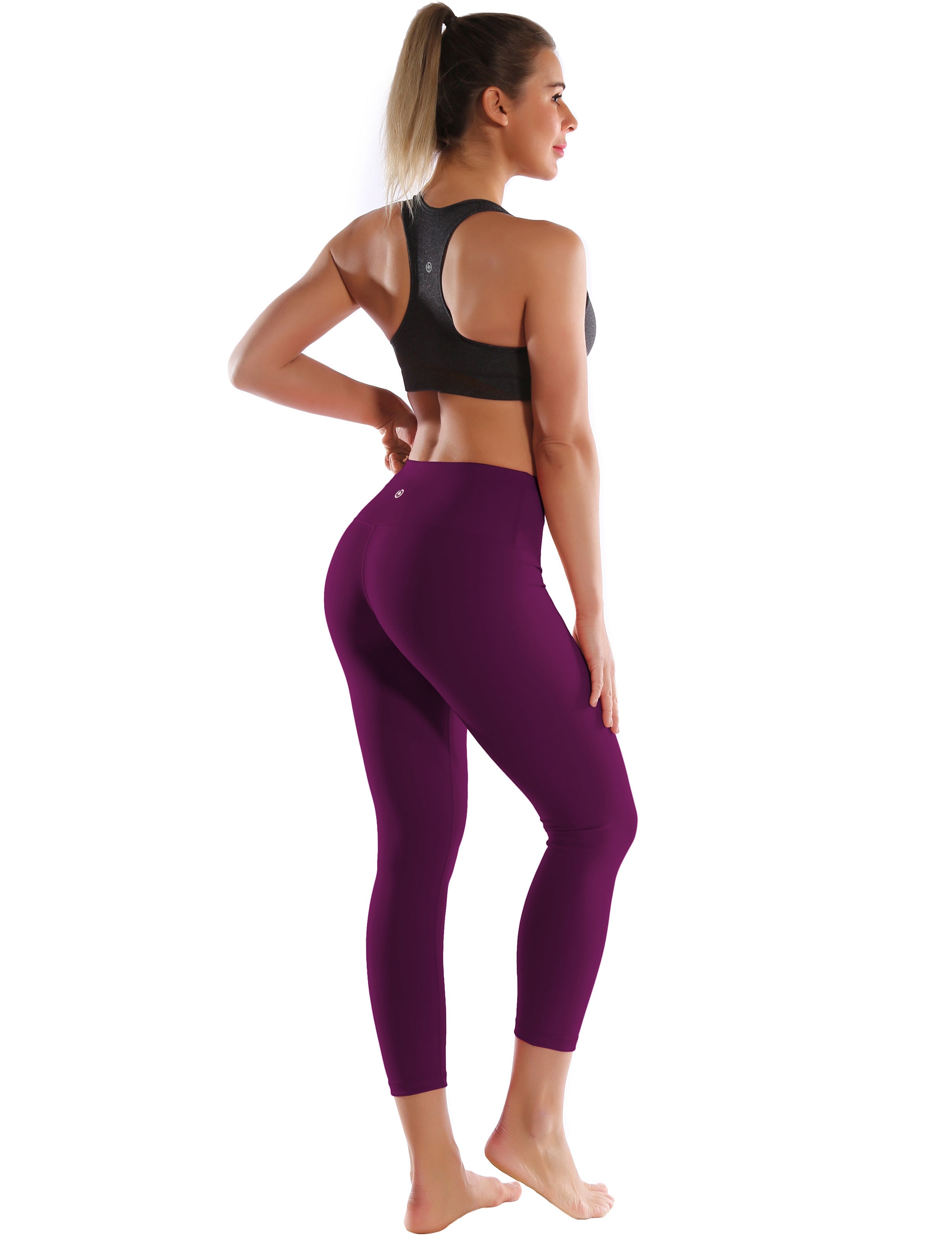 22" High Waist Crop Tight Capris plum 75%Nylon/25%Spandex Fabric doesn't attract lint easily 4-way stretch No see-through Moisture-wicking Tummy control Inner pocket