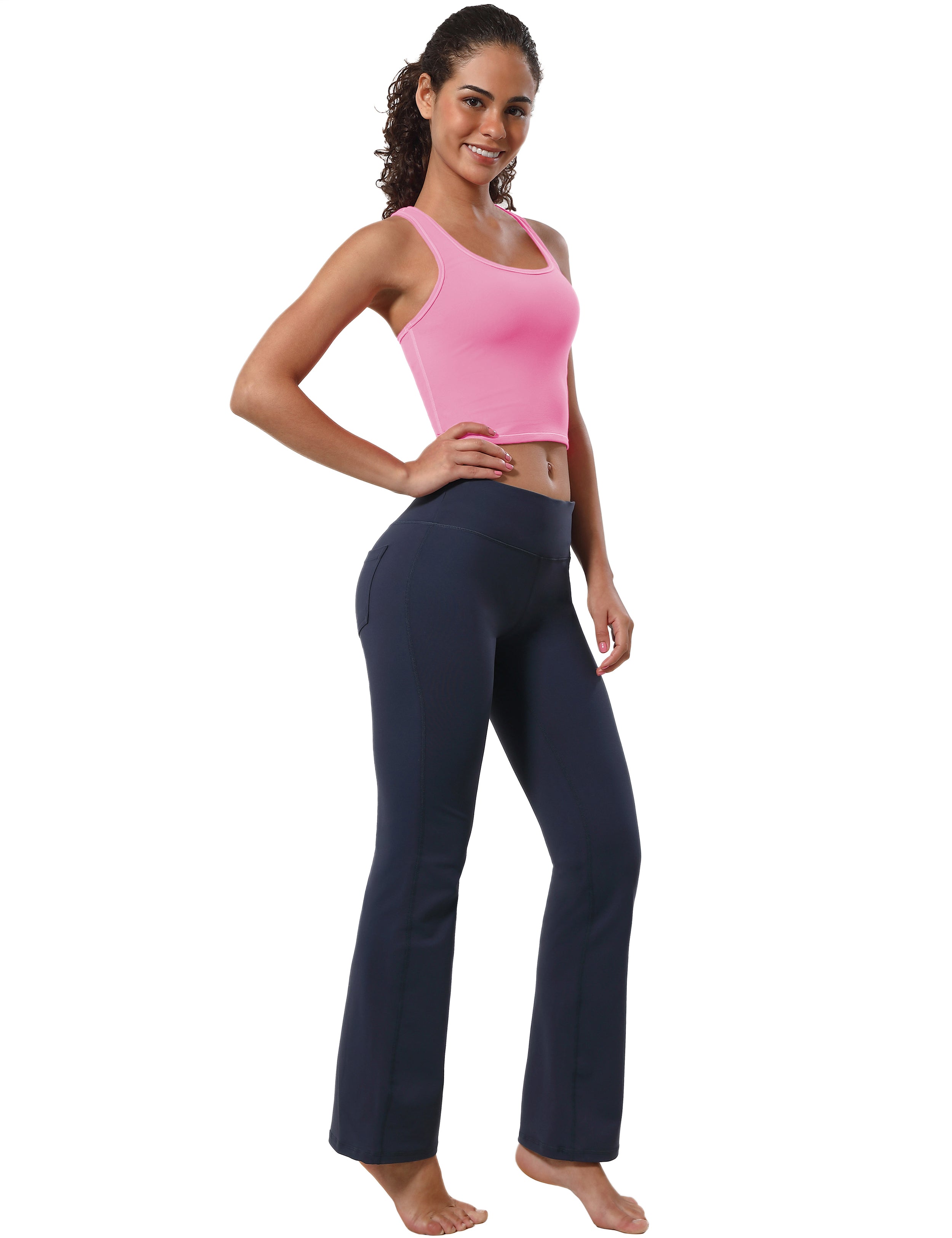 Racerback Athletic Crop Tank Tops lightpink 92%Nylon/8%Spandex(Cotton Soft) Designed for Pilates Tight Fit So buttery soft, it feels weightless Sweat-wicking Four-way stretch Breathable Contours your body Sits below the waistband for moderate, everyday coverage