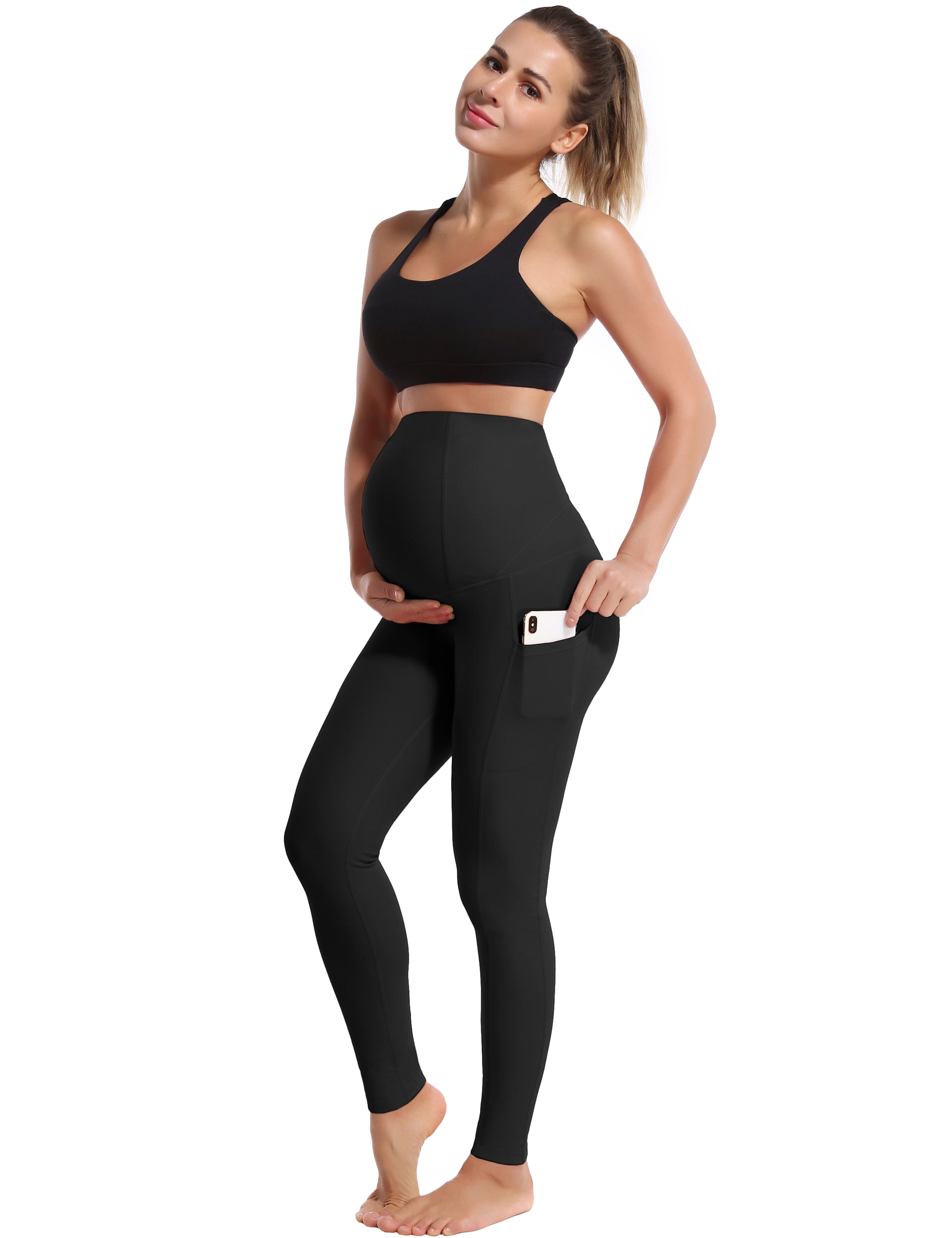 26" Side Pockets Maternity Yoga Pants black 87%Nylon/13%Spandex Softest-ever fabric High elasticity 4-way stretch Fabric doesn't attract lint easily No see-through Moisture-wicking Machine wash