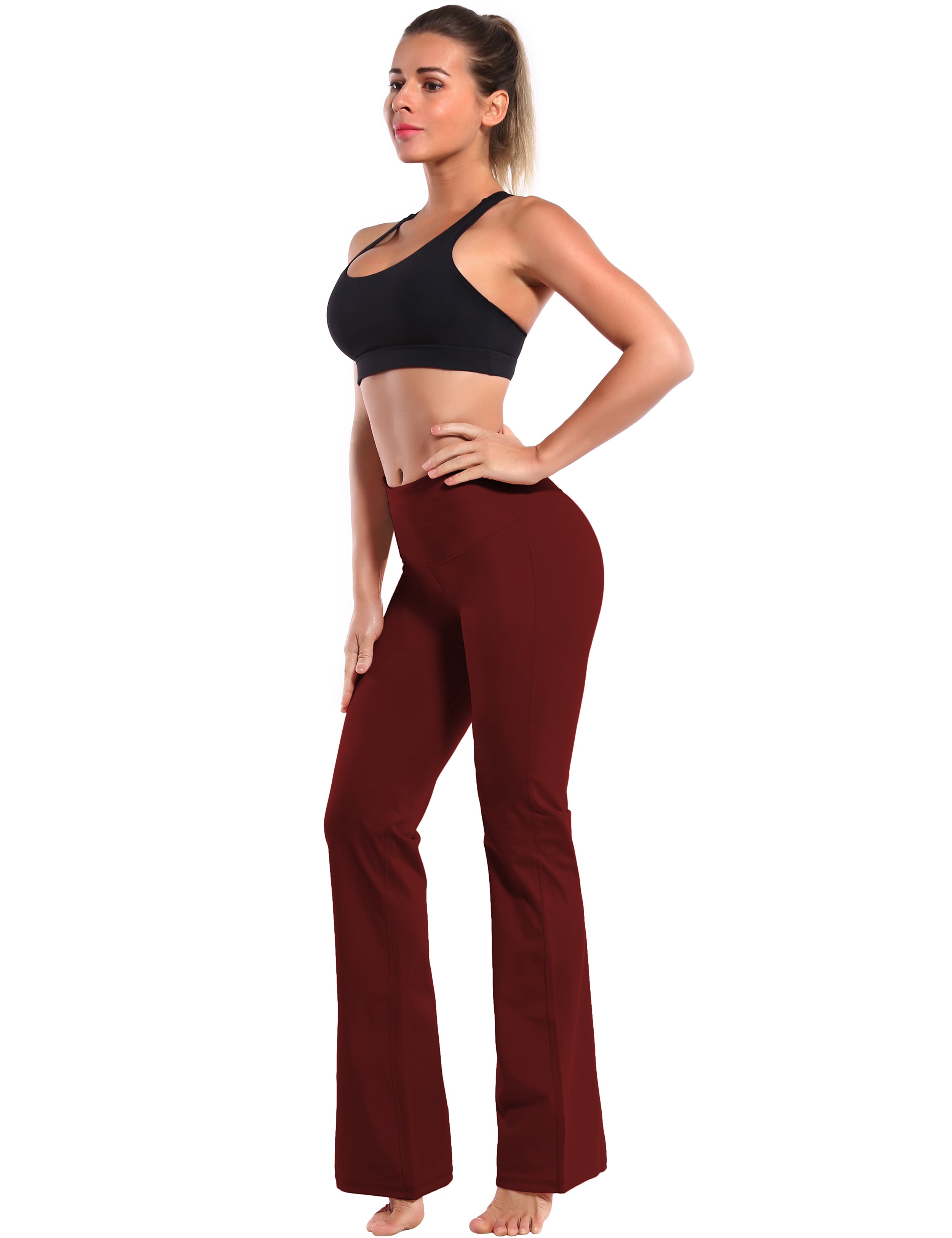 High Waist Bootcut Leggings Cherryred 75%Nylon/25%Spandex Fabric doesn't attract lint easily 4-way stretch No see-through Moisture-wicking Tummy control Inner pocket Five lengths