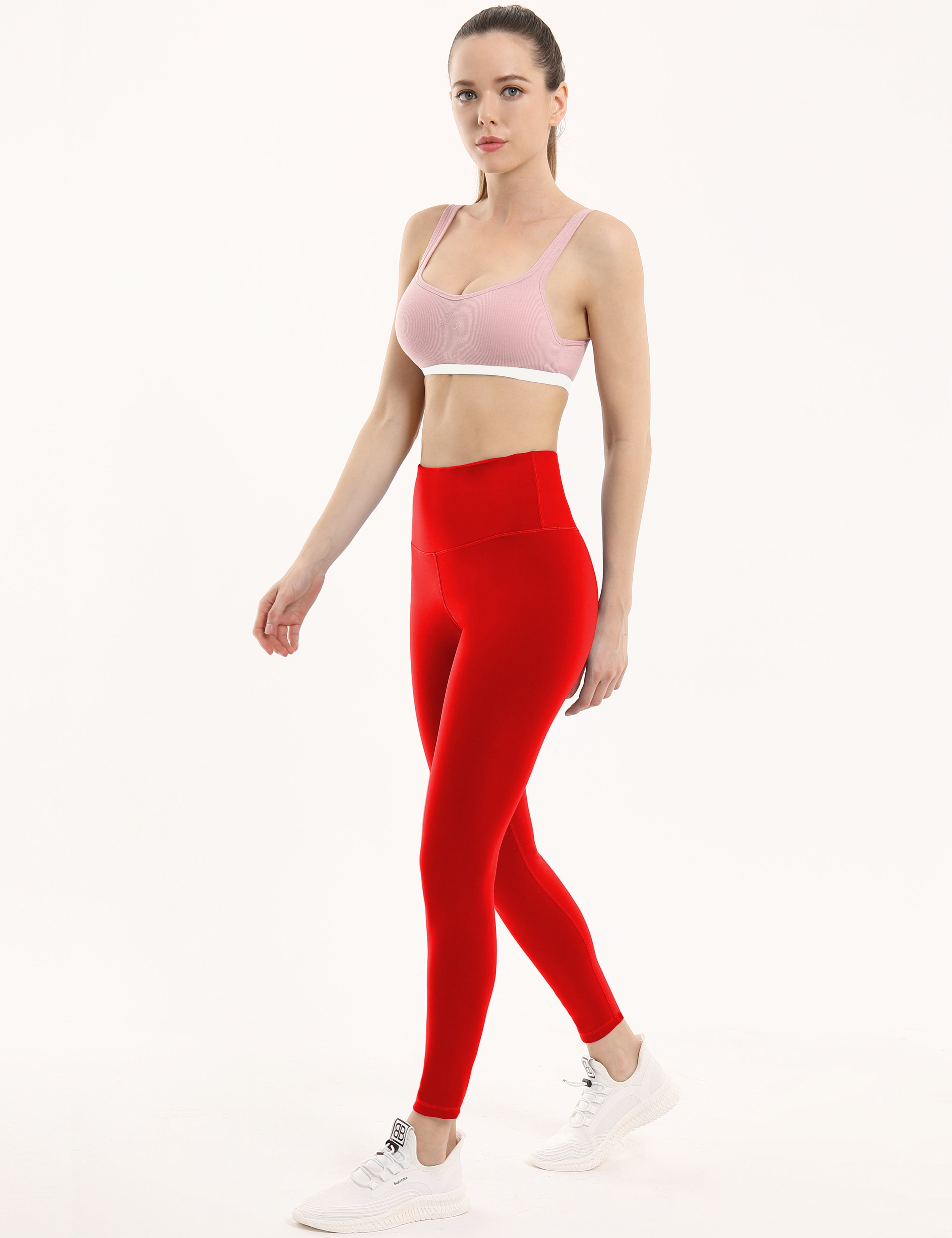 High Waist Jogging Pants scarlet 75%Nylon/25%Spandex Fabric doesn't attract lint easily 4-way stretch No see-through Moisture-wicking Tummy control Inner pocket Four lengths