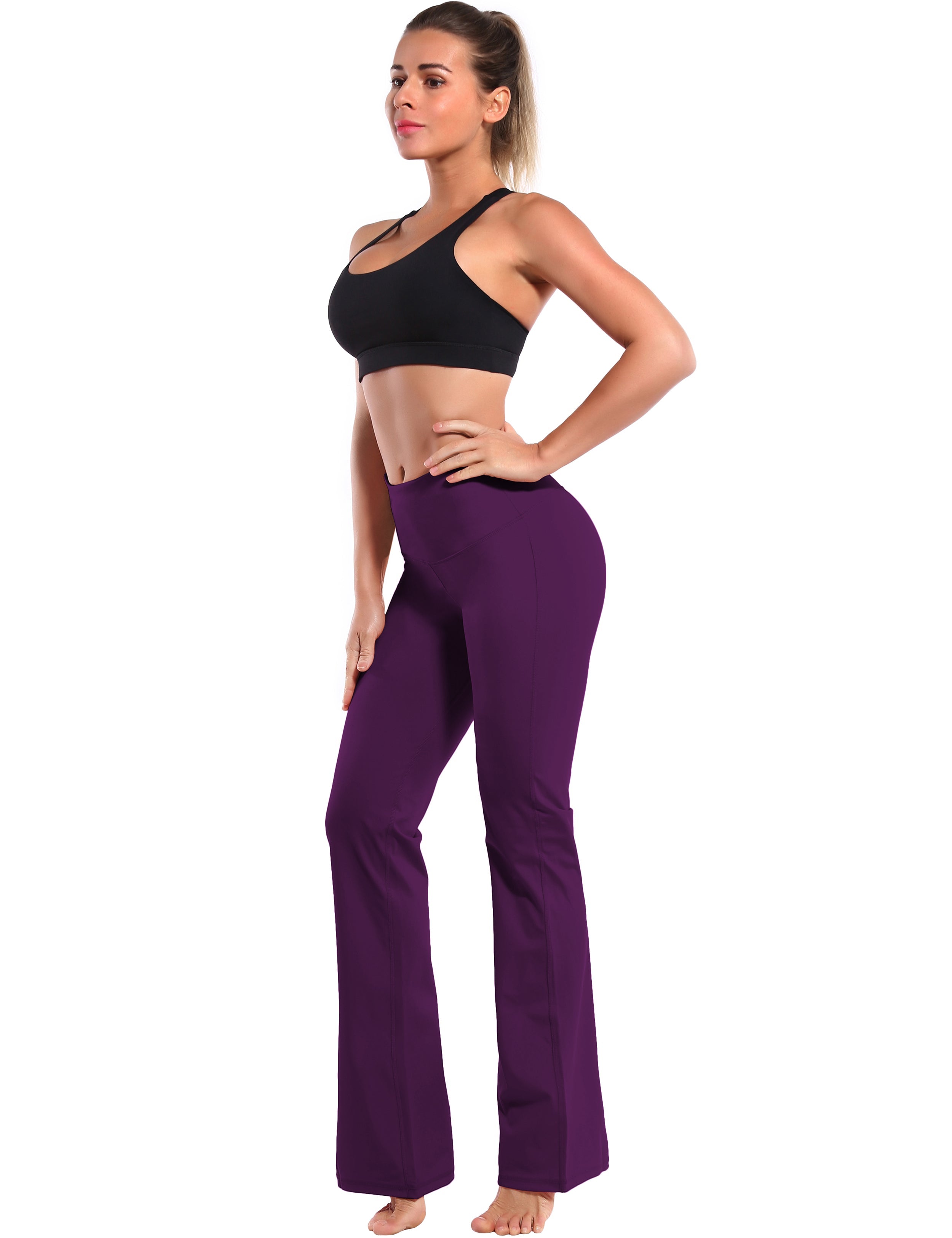 High Waist Bootcut Leggings Plum 75%Nylon/25%Spandex Fabric doesn't attract lint easily 4-way stretch No see-through Moisture-wicking Tummy control Inner pocket Five lengths