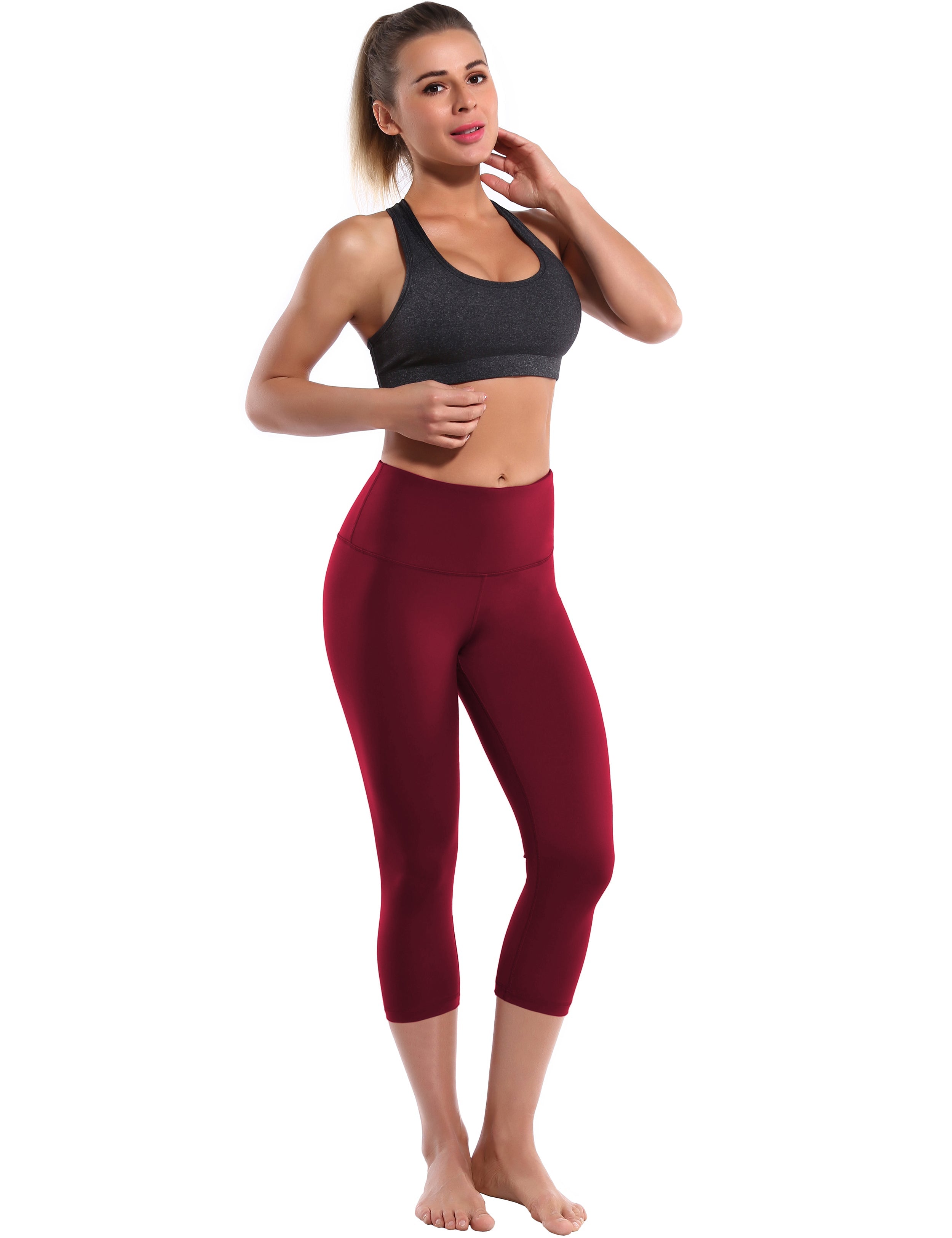 19" High Waist Crop Tight Capris cherryred 75%Nylon/25%Spandex Fabric doesn't attract lint easily 4-way stretch No see-through Moisture-wicking Tummy control Inner pocket