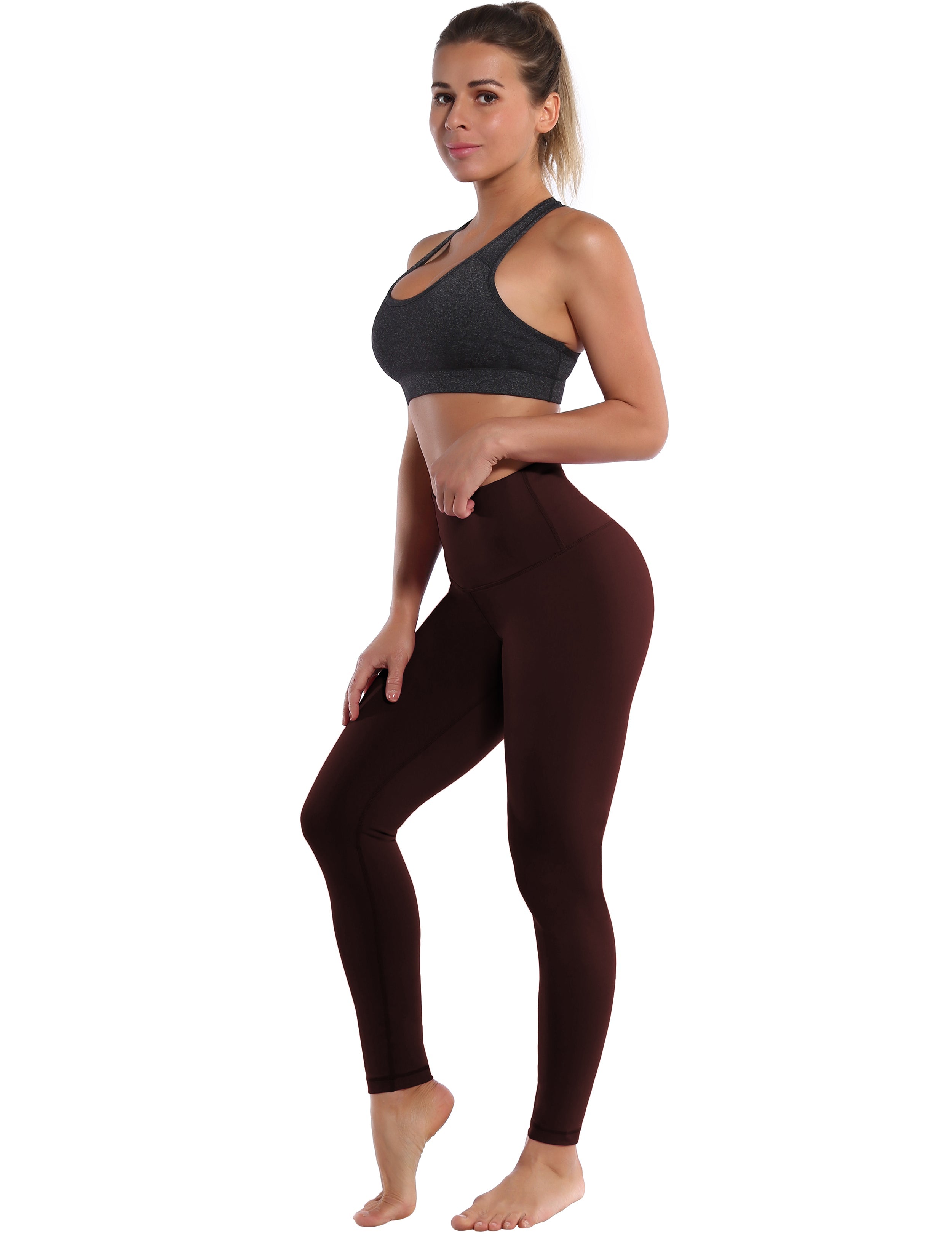 High Waist Pilates Pants mahoganymaroon 75%Nylon/25%Spandex Fabric doesn't attract lint easily 4-way stretch No see-through Moisture-wicking Tummy control Inner pocket Four lengths