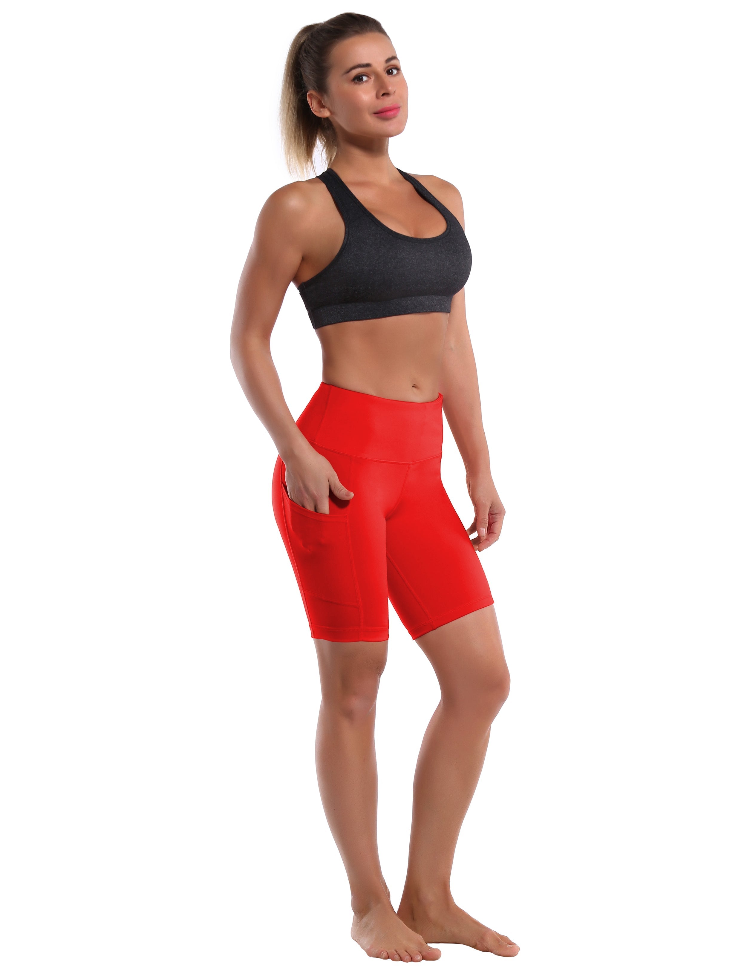 8" Side Pockets yogastudio Shorts scarlet Sleek, soft, smooth and totally comfortable: our newest style is here. Softest-ever fabric High elasticity High density 4-way stretch Fabric doesn't attract lint easily No see-through Moisture-wicking Machine wash 75% Nylon, 25% Spandex