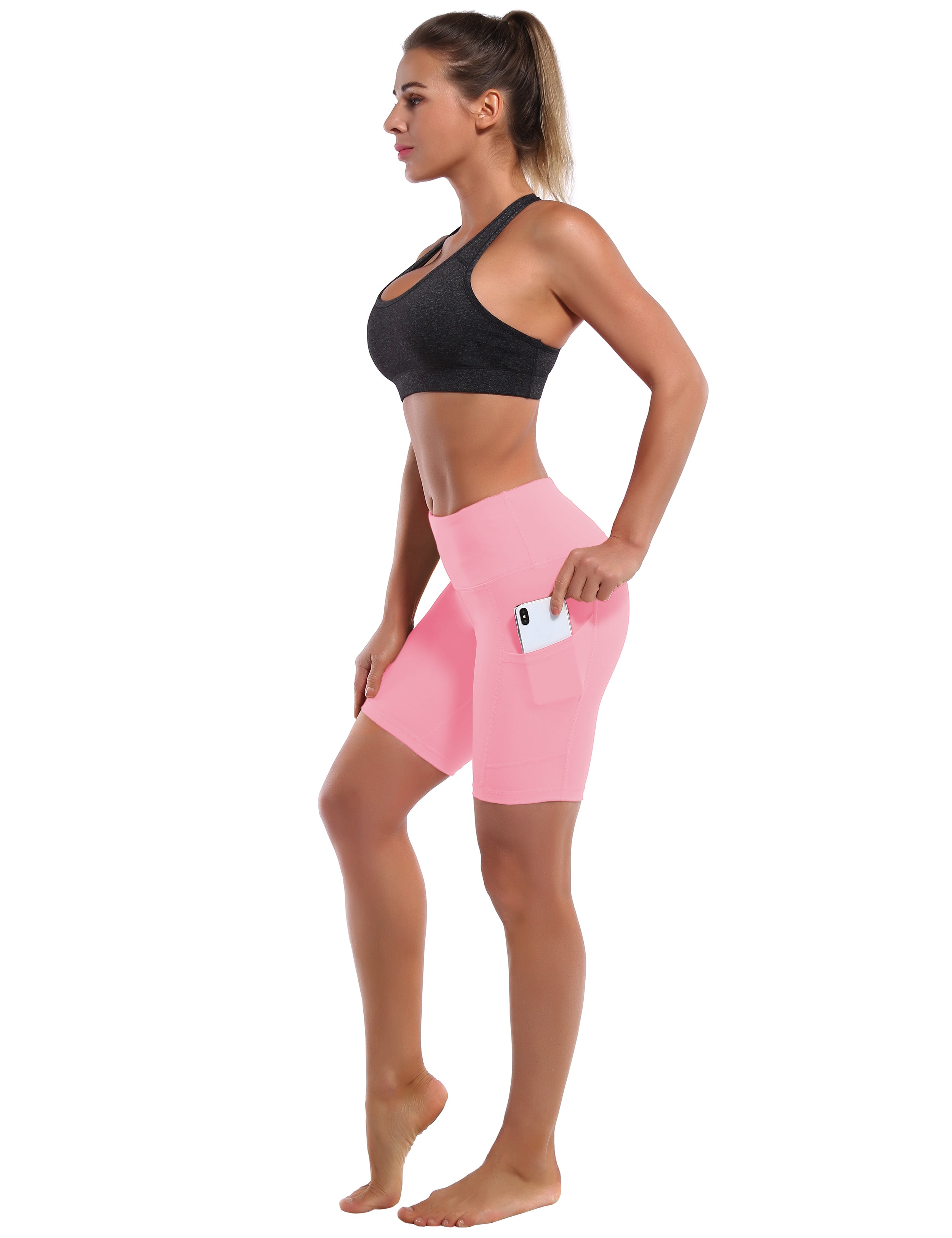8" Side Pockets Biking Shorts lemonadepink Sleek, soft, smooth and totally comfortable: our newest style is here. Softest-ever fabric High elasticity High density 4-way stretch Fabric doesn't attract lint easily No see-through Moisture-wicking Machine wash 75% Nylon, 25% Spandex
