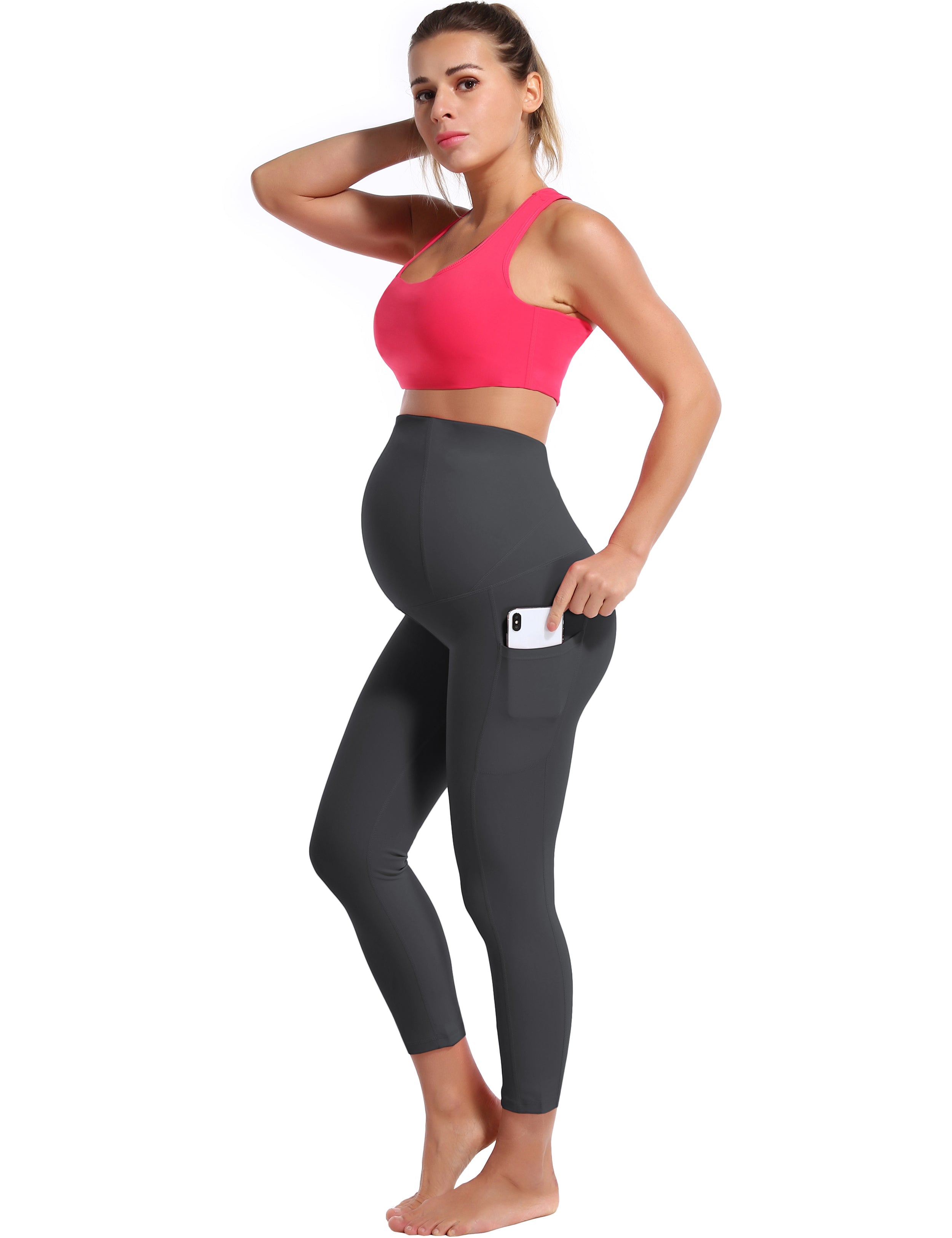 22" Side Pockets Maternity Pilates Pants shadowcharcoal 87%Nylon/13%Spandex Softest-ever fabric High elasticity 4-way stretch Fabric doesn't attract lint easily No see-through Moisture-wicking Machine wash