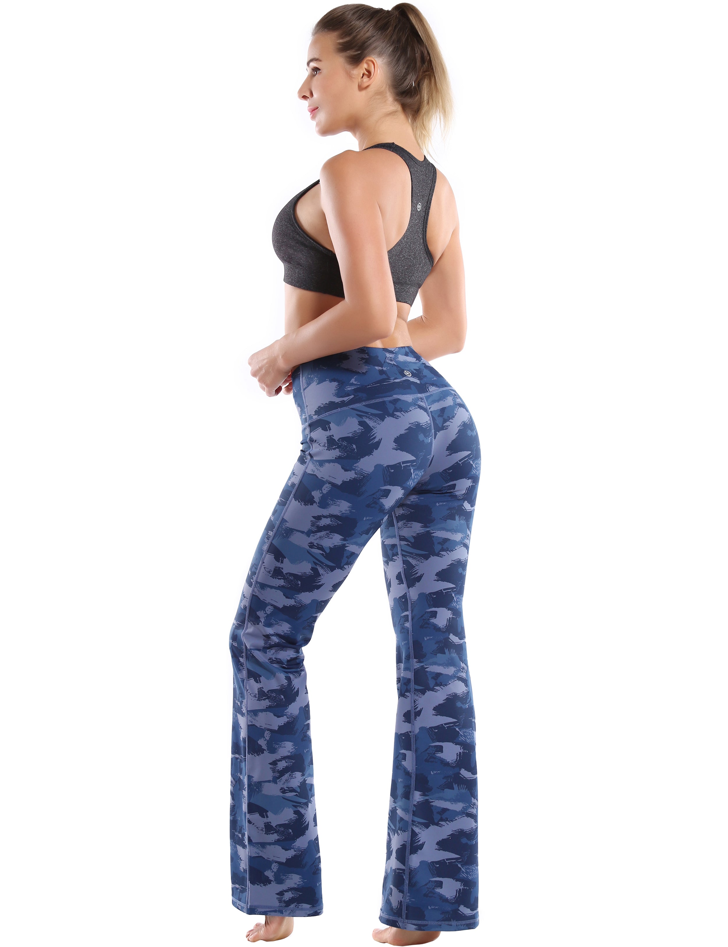High Waist Printed Bootcut Leggings navy brushcamo 78%Polyester/22%Spandex Fabric doesn't attract lint easily 4-way stretch No see-through Moisture-wicking Tummy control Inner pocket Five lengths
