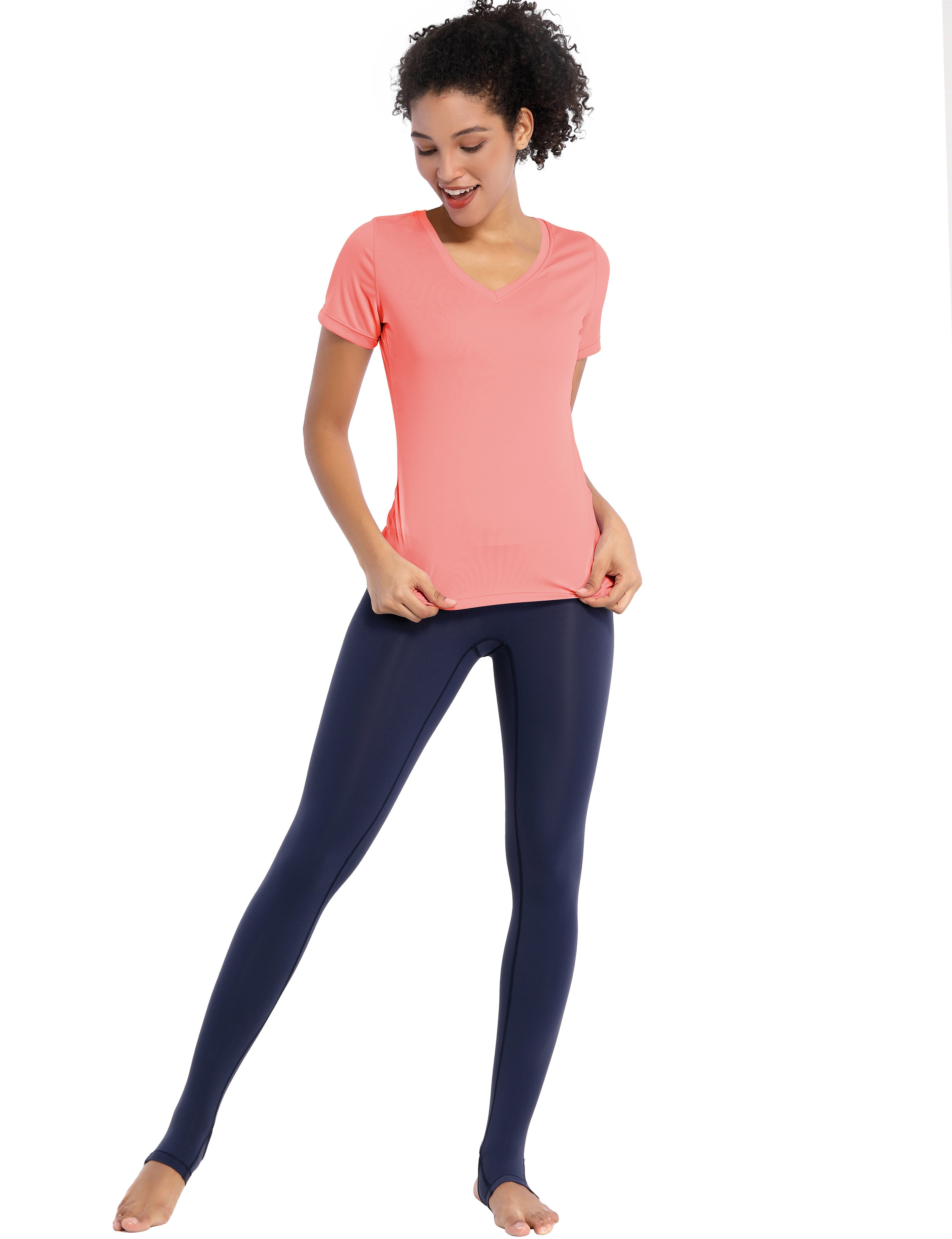 VNeck Short Sleeve Athletic Shirts coral_Gym bubblelime
