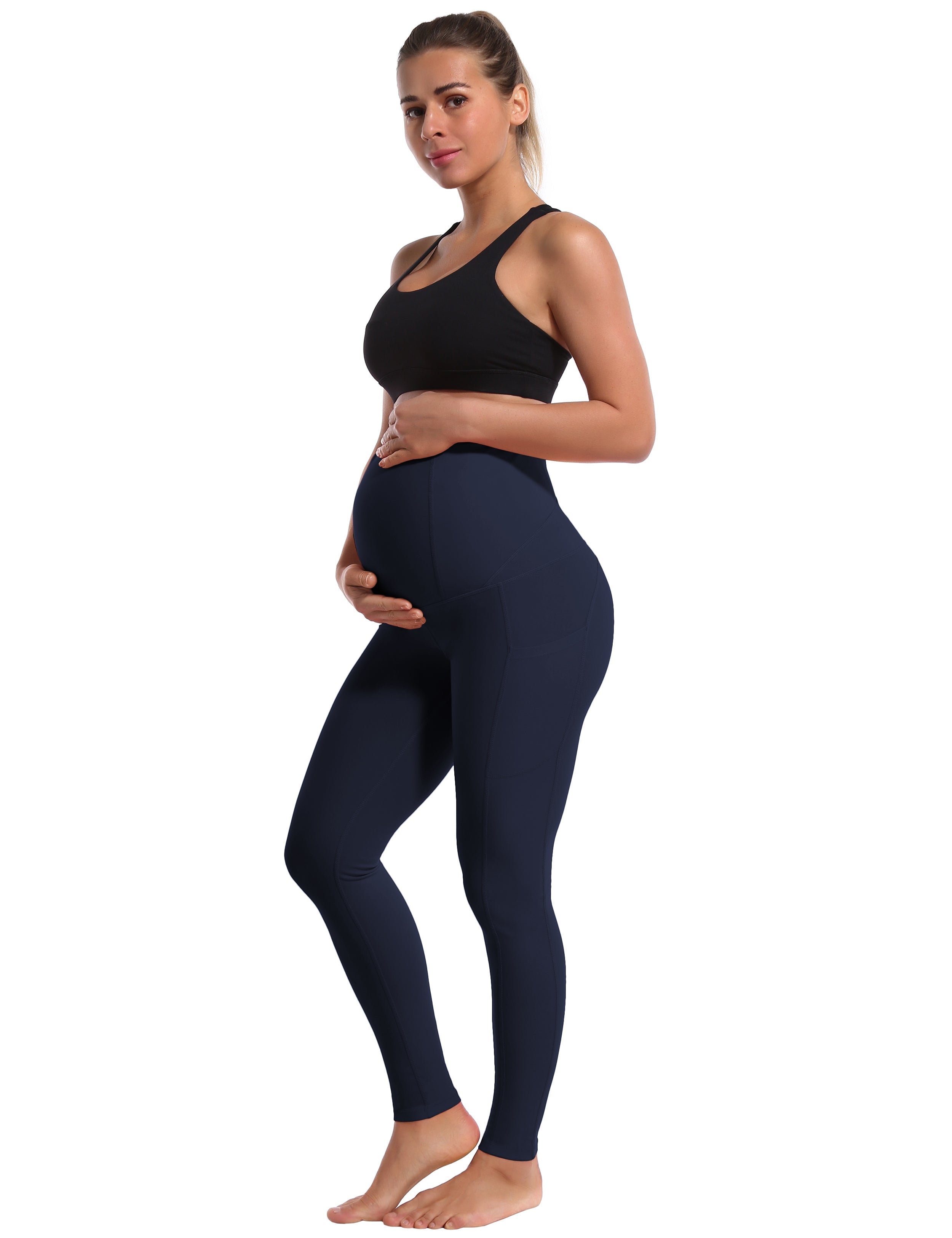 26" Side Pockets Maternity Biking Pants darknavy 87%Nylon/13%Spandex Softest-ever fabric High elasticity 4-way stretch Fabric doesn't attract lint easily No see-through Moisture-wicking Machine wash