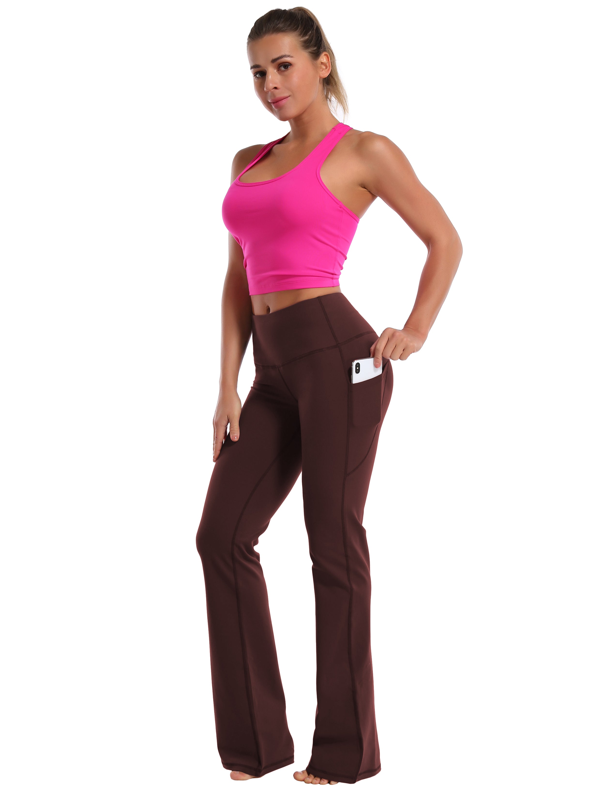 139 Side Pockets Bootcut Leggings mahoganymaroon 87%Nylon/13%Spandex Fabric doesn't attract lint easily 4-way stretch No see-through Moisture-wicking Tummy control Inner pocket Four lengths