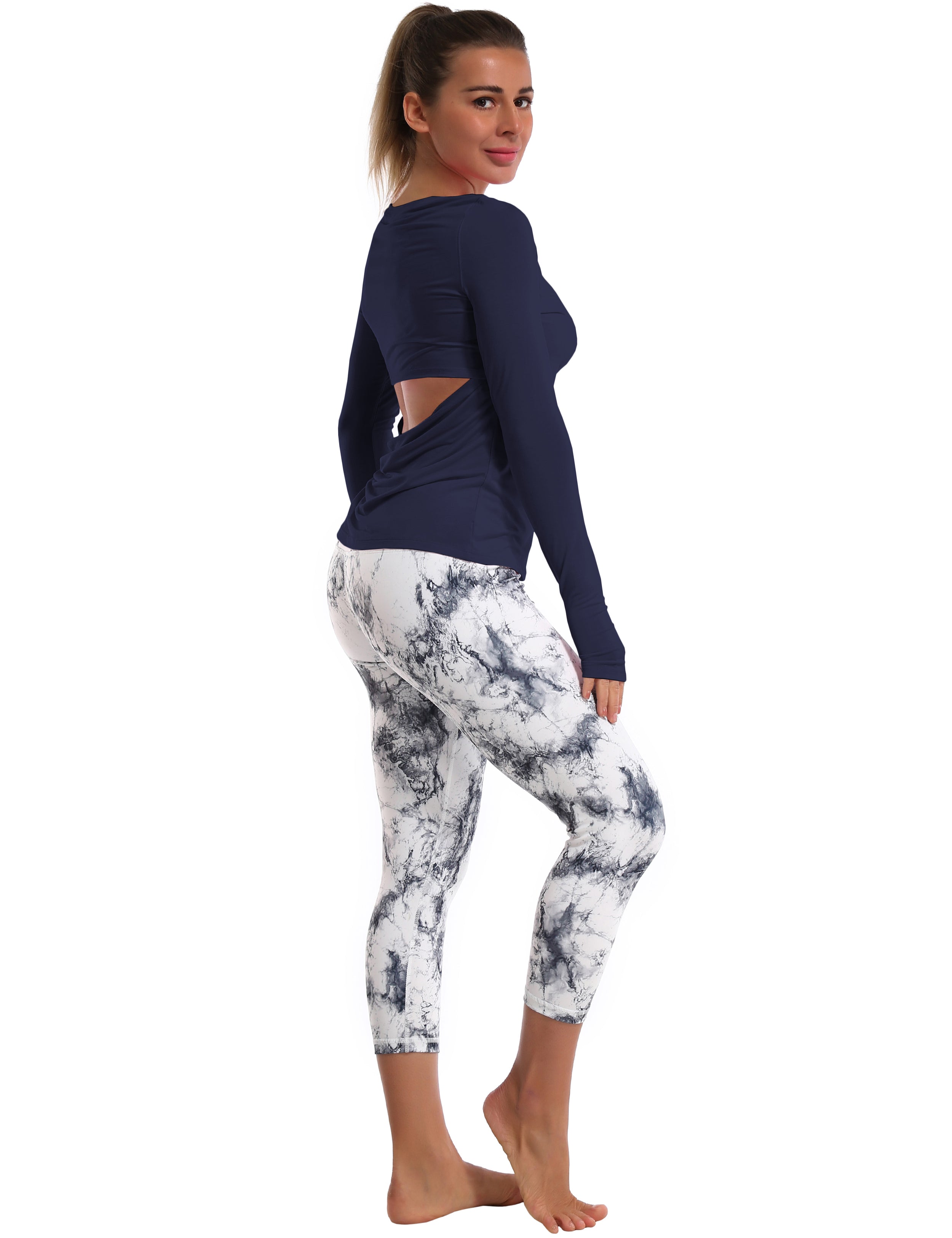 Open Back Long Sleeve Tops darknavy Designed for On the Move Slim fit 93%Modal/7%Spandex Four-way stretch Naturally breathable Super-Soft, Modal Fabric