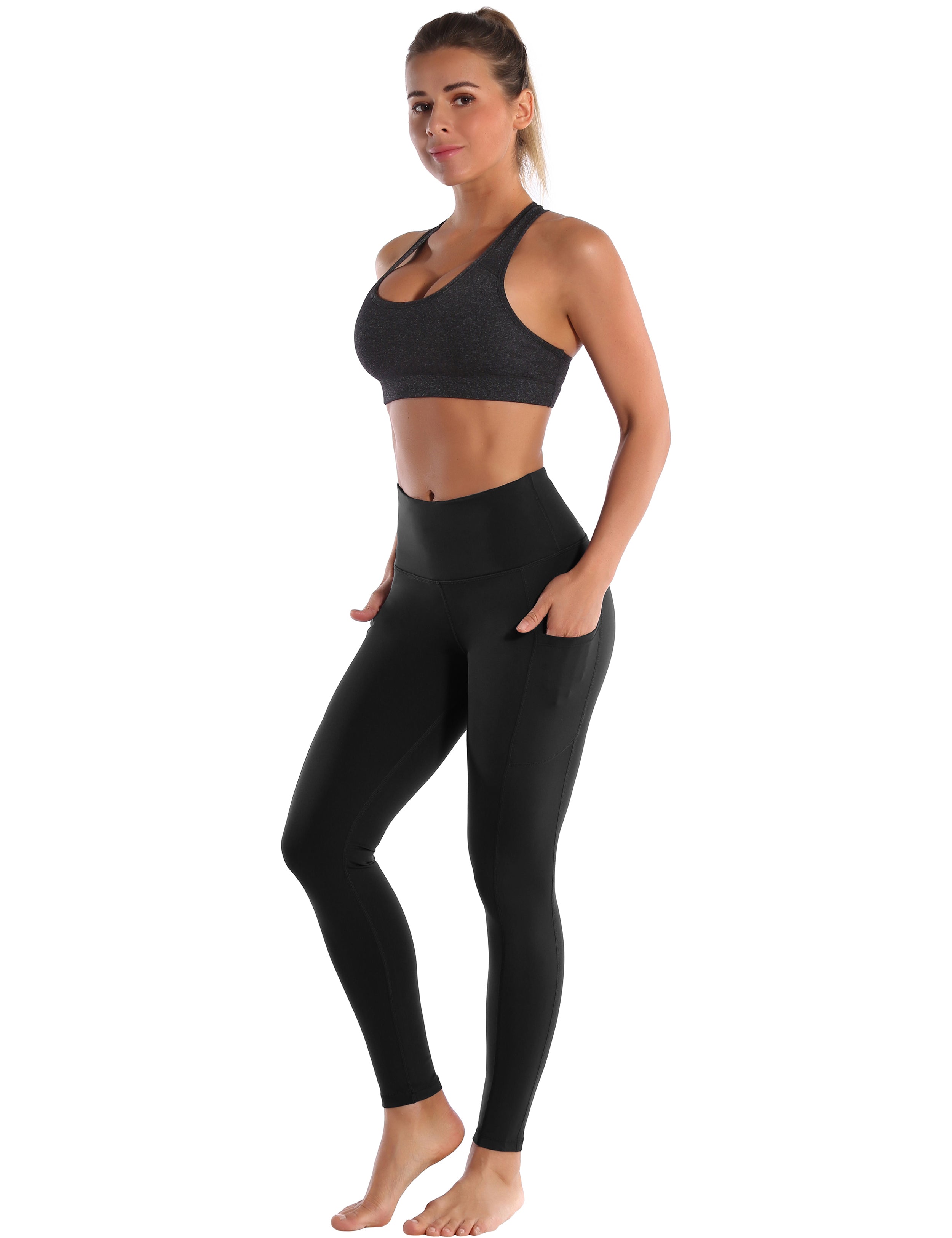 Hip Line Side Pockets Gym Pants black Sexy Hip Line Side Pockets 75%Nylon/25%Spandex Fabric doesn't attract lint easily 4-way stretch No see-through Moisture-wicking Tummy control Inner pocket Two lengths