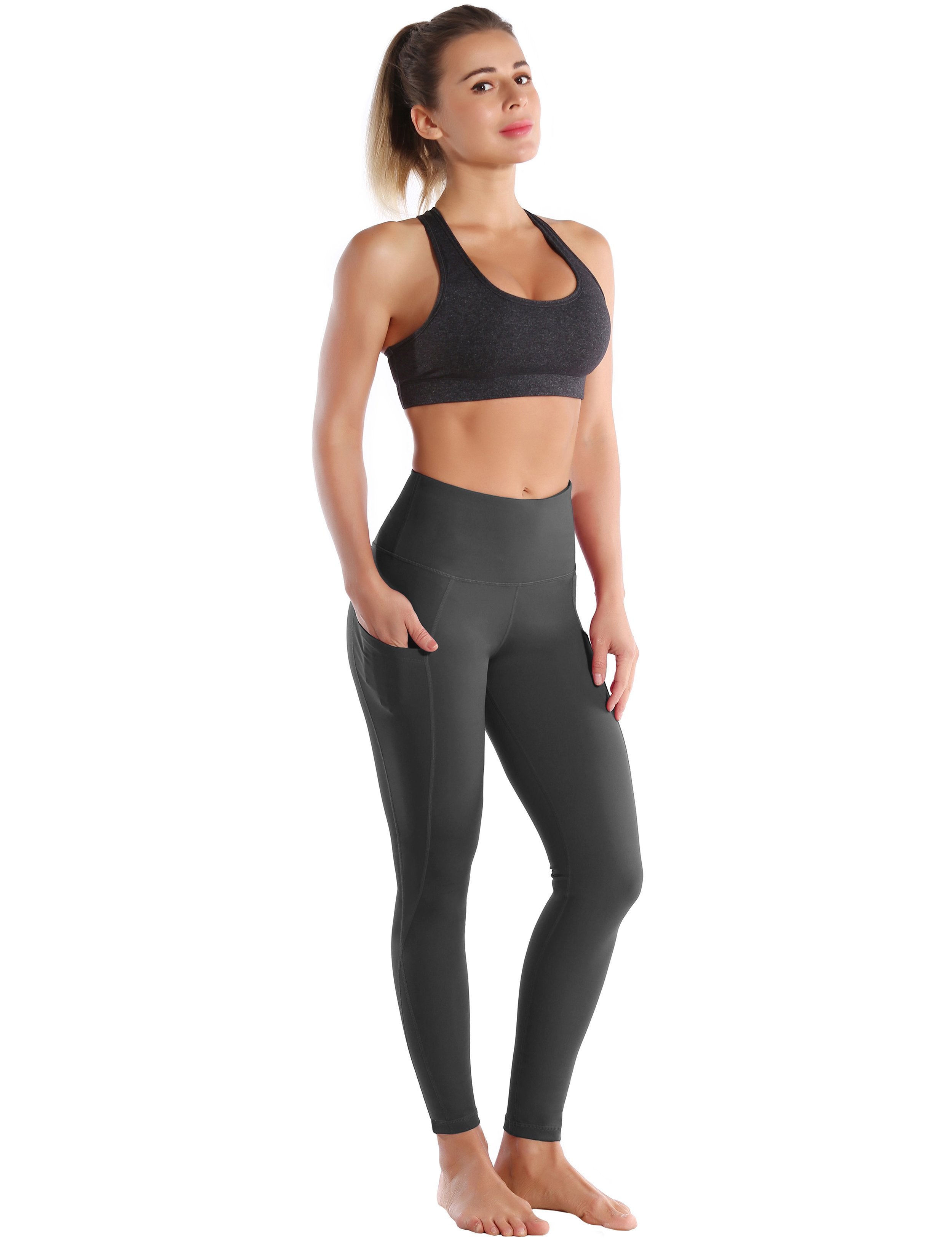 High Waist Side Pockets Gym Pants shadowcharcoal 75% Nylon, 25% Spandex Fabric doesn't attract lint easily 4-way stretch No see-through Moisture-wicking Tummy control Inner pocket