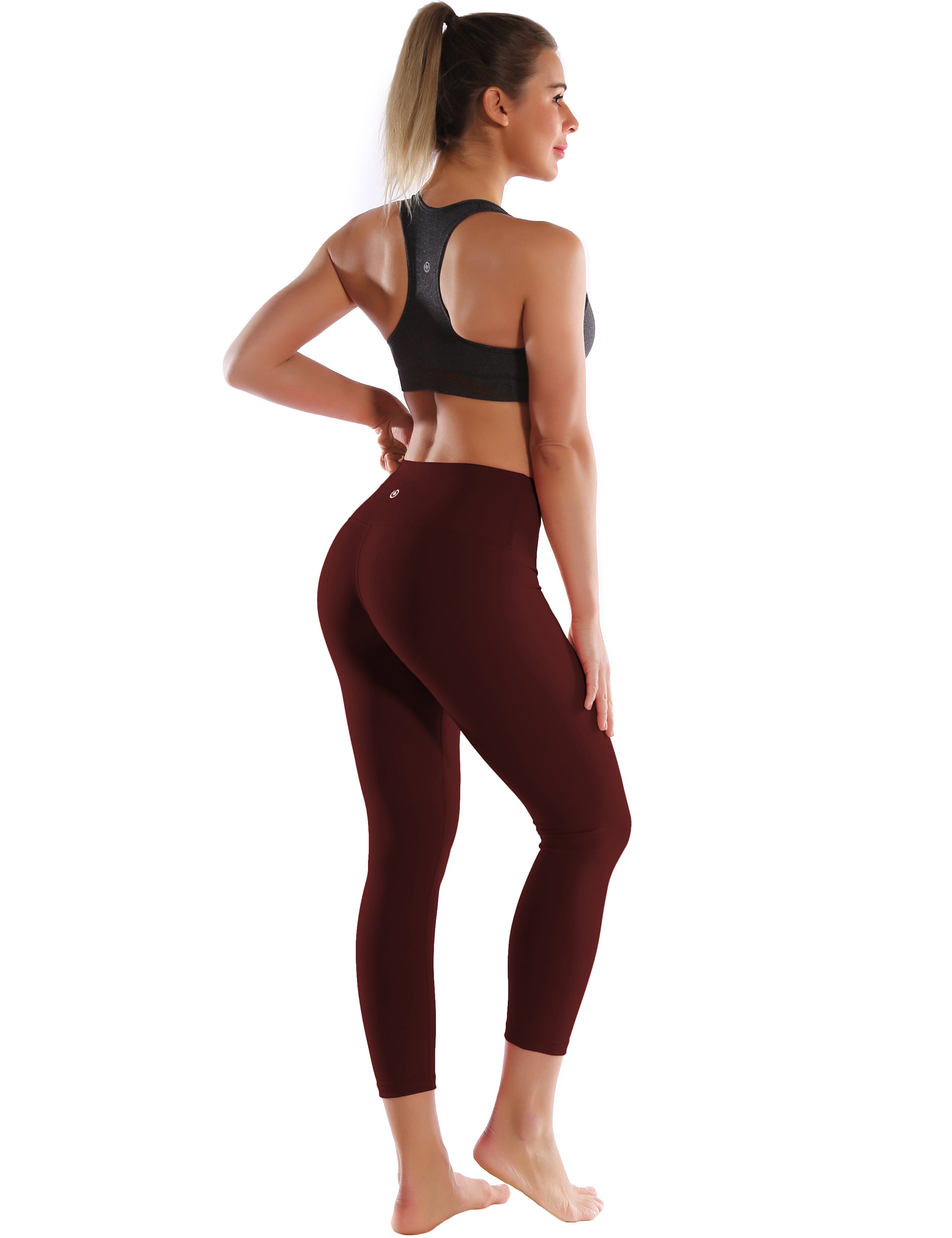 22" High Waist Crop Tight Capris mahoganymaroon 75%Nylon/25%Spandex Fabric doesn't attract lint easily 4-way stretch No see-through Moisture-wicking Tummy control Inner pocket