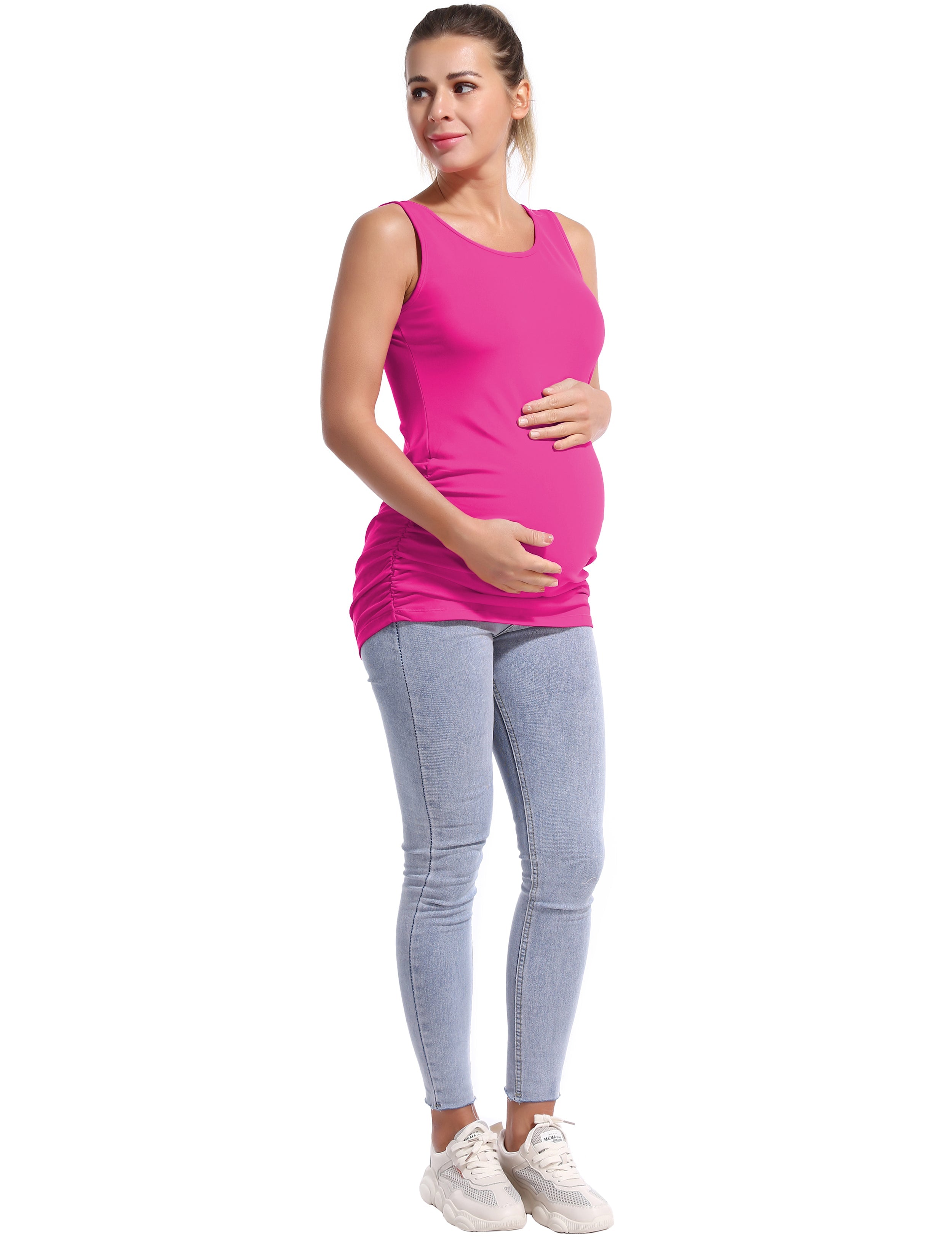 Maternity Side Shirred Tank Top magenta 92%Nylon/8%Spandex(Cotton Soft) Designed for Maternity So buttery soft, it feels weightless Sweat-wicking Four-way stretch Breathable Contours your body