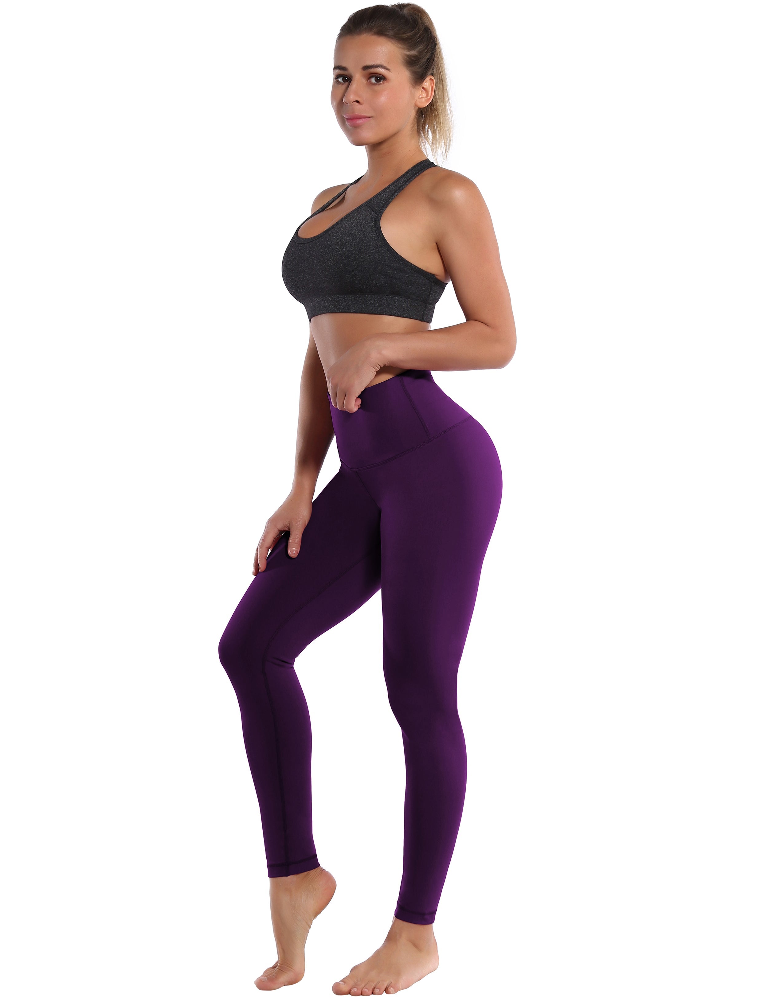 High Waist Gym Pants plum 75%Nylon/25%Spandex Fabric doesn't attract lint easily 4-way stretch No see-through Moisture-wicking Tummy control Inner pocket Four lengths