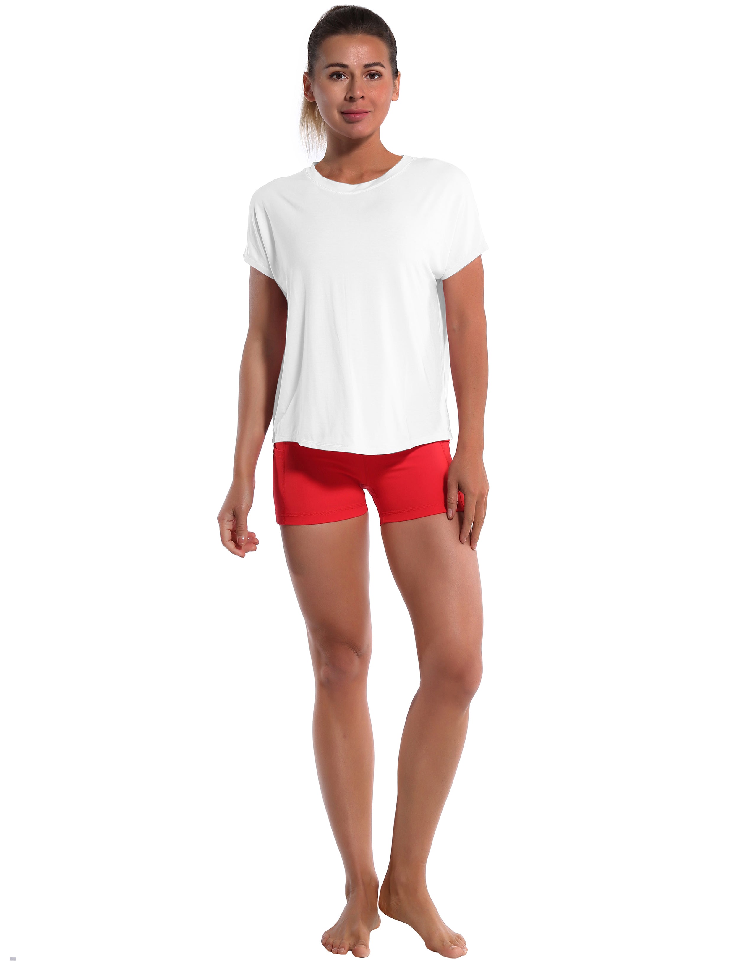 Hip Length Short Sleeve Shirt white_Plus Size
