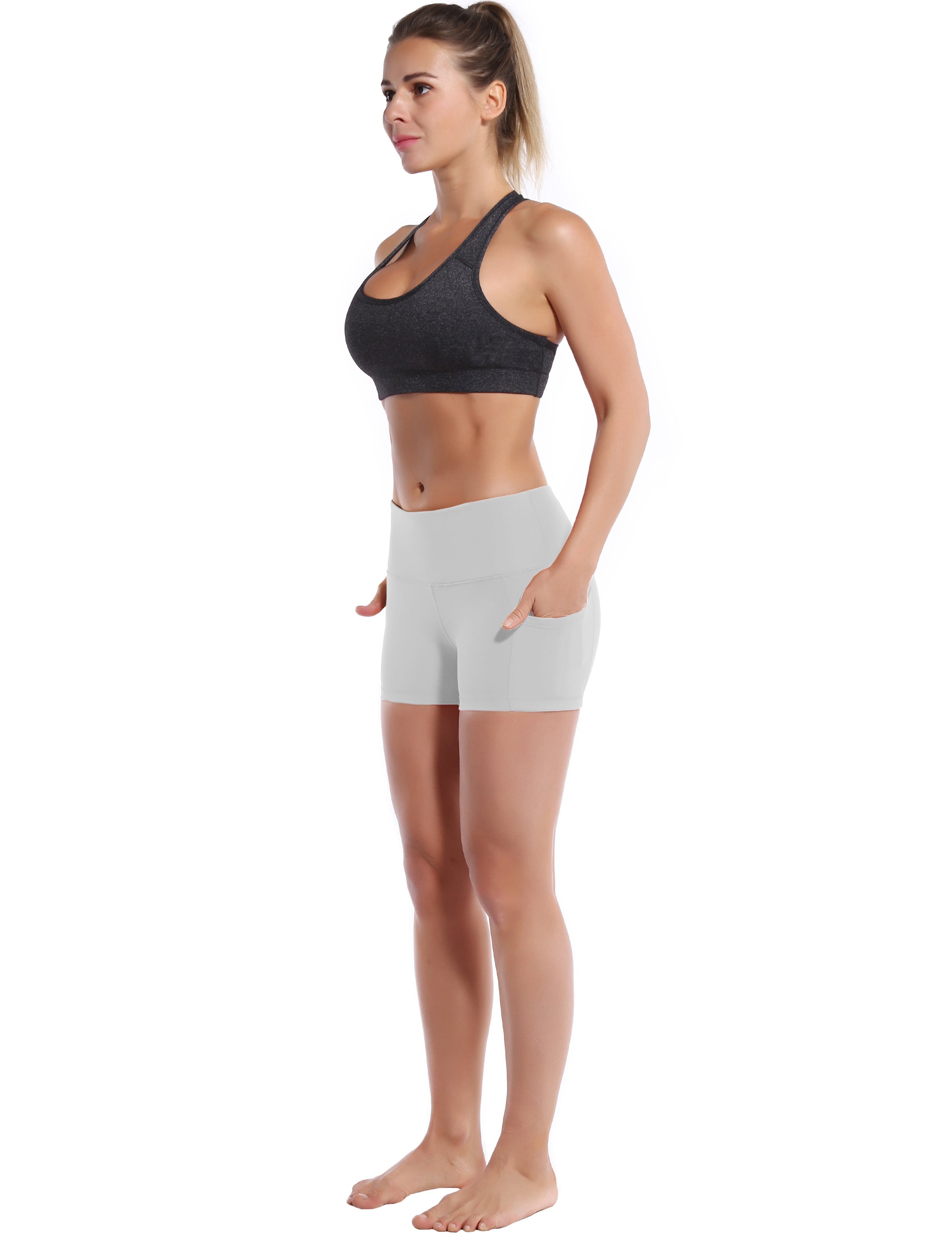 2.5" Side Pockets Biking Shorts lightgray Sleek, soft, smooth and totally comfortable: our newest sexy style is here. Softest-ever fabric High elasticity High density 4-way stretch Fabric doesn't attract lint easily No see-through Moisture-wicking Machine wash 78% Polyester, 22% Spandex