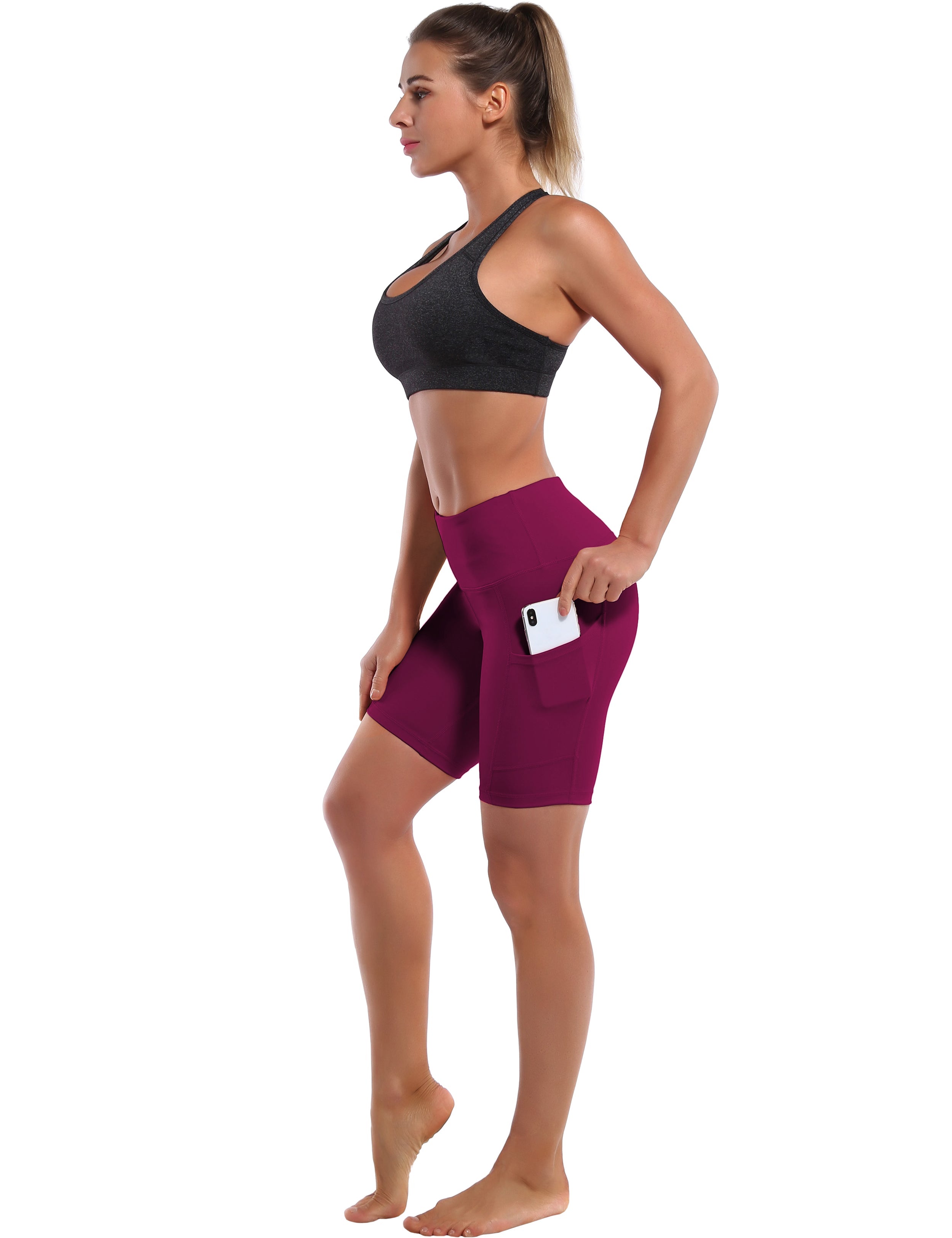8" Side Pockets yogastudio Shorts grapevine Sleek, soft, smooth and totally comfortable: our newest style is here. Softest-ever fabric High elasticity High density 4-way stretch Fabric doesn't attract lint easily No see-through Moisture-wicking Machine wash 75% Nylon, 25% Spandex