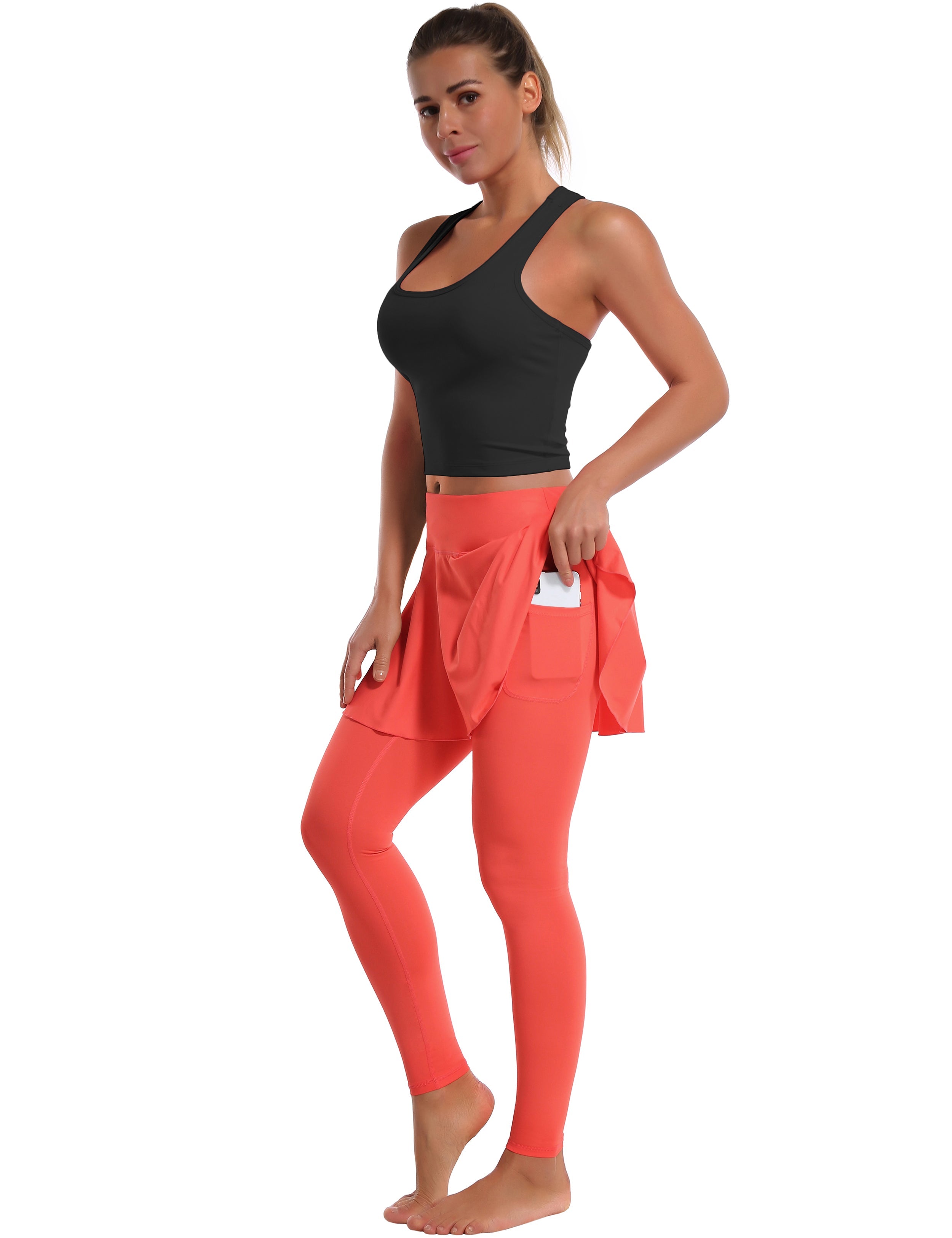 Athletic Tennis Golf Skort with Pocket Shorts coral 80%Nylon/20%Spandex UPF 50+ sun protection Elastic closure Lightweight, Wrinkle Moisture wicking Quick drying Secure & comfortable two layer Hidden pocket
