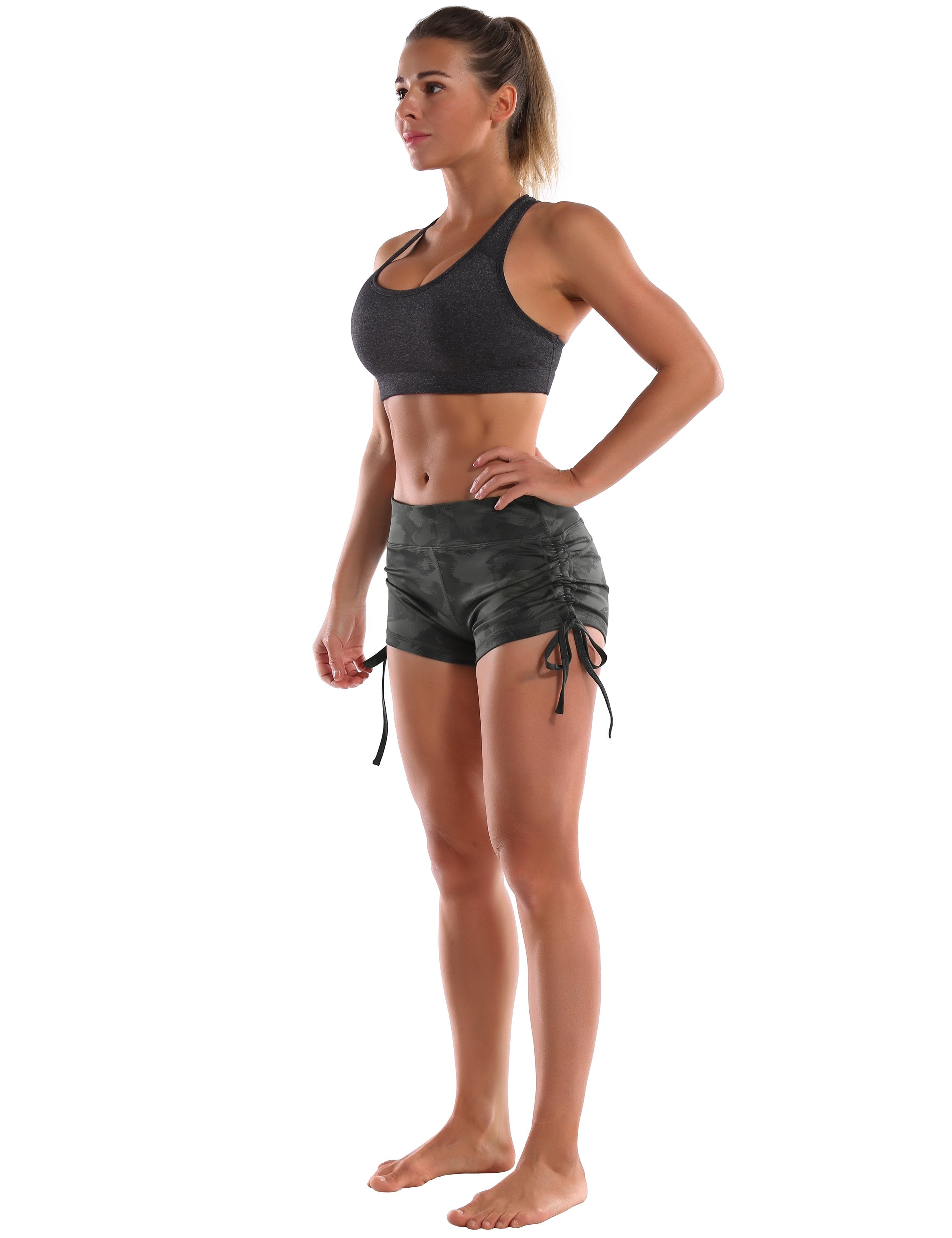 Printed Side Drawstring Hot Shorts dimgray brushcamo Sleek, soft, smooth and totally comfortable: our newest sexy style is here. Softest-ever fabric High elasticity High density 4-way stretch Fabric doesn't attract lint easily No see-through Moisture-wicking Machine wash 78% Polyester, 22% Spandex