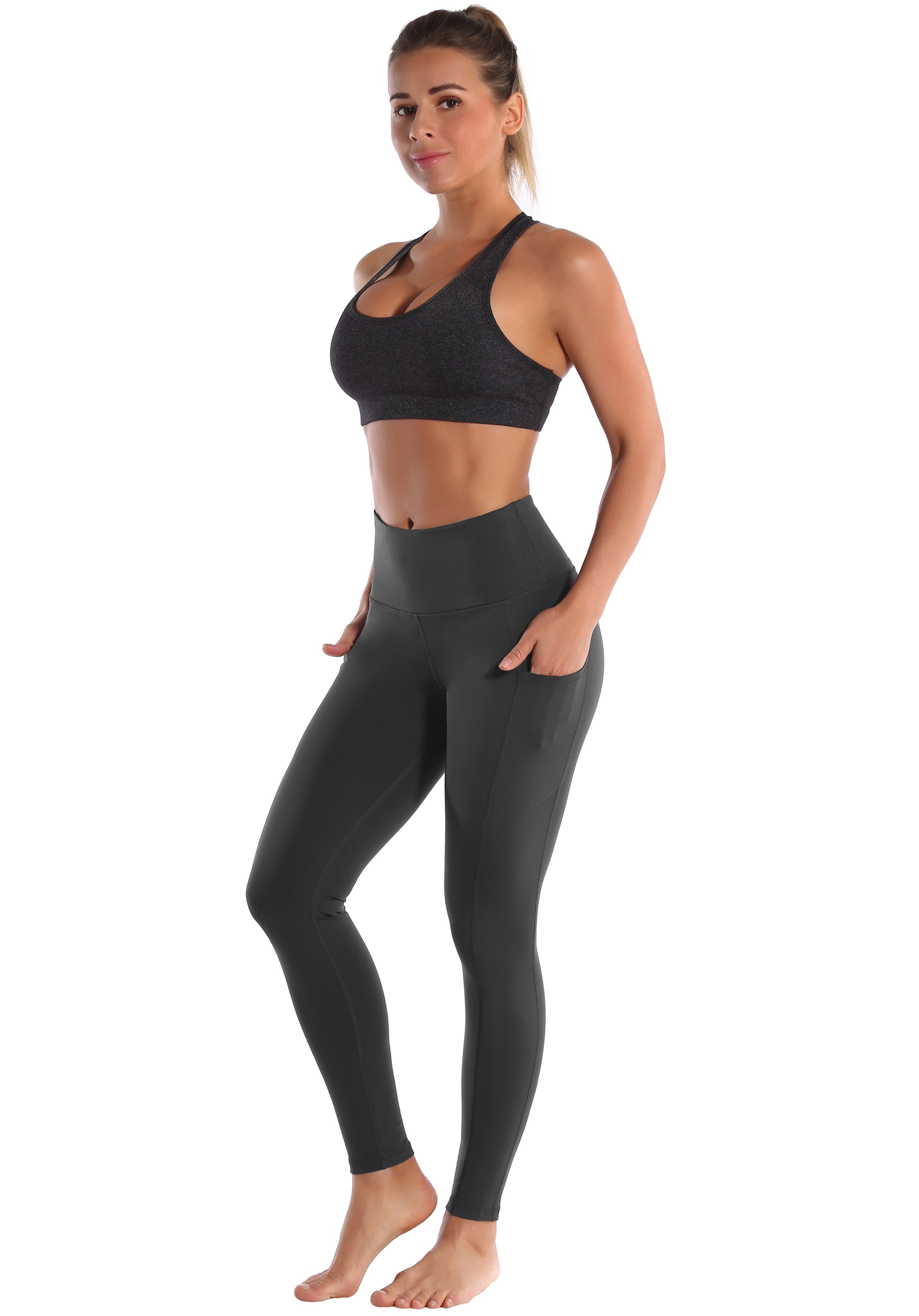 Hip Line Side Pockets Running Pants shadowcharcoal Sexy Hip Line Side Pockets 75%Nylon/25%Spandex Fabric doesn't attract lint easily 4-way stretch No see-through Moisture-wicking Tummy control Inner pocket Two lengths