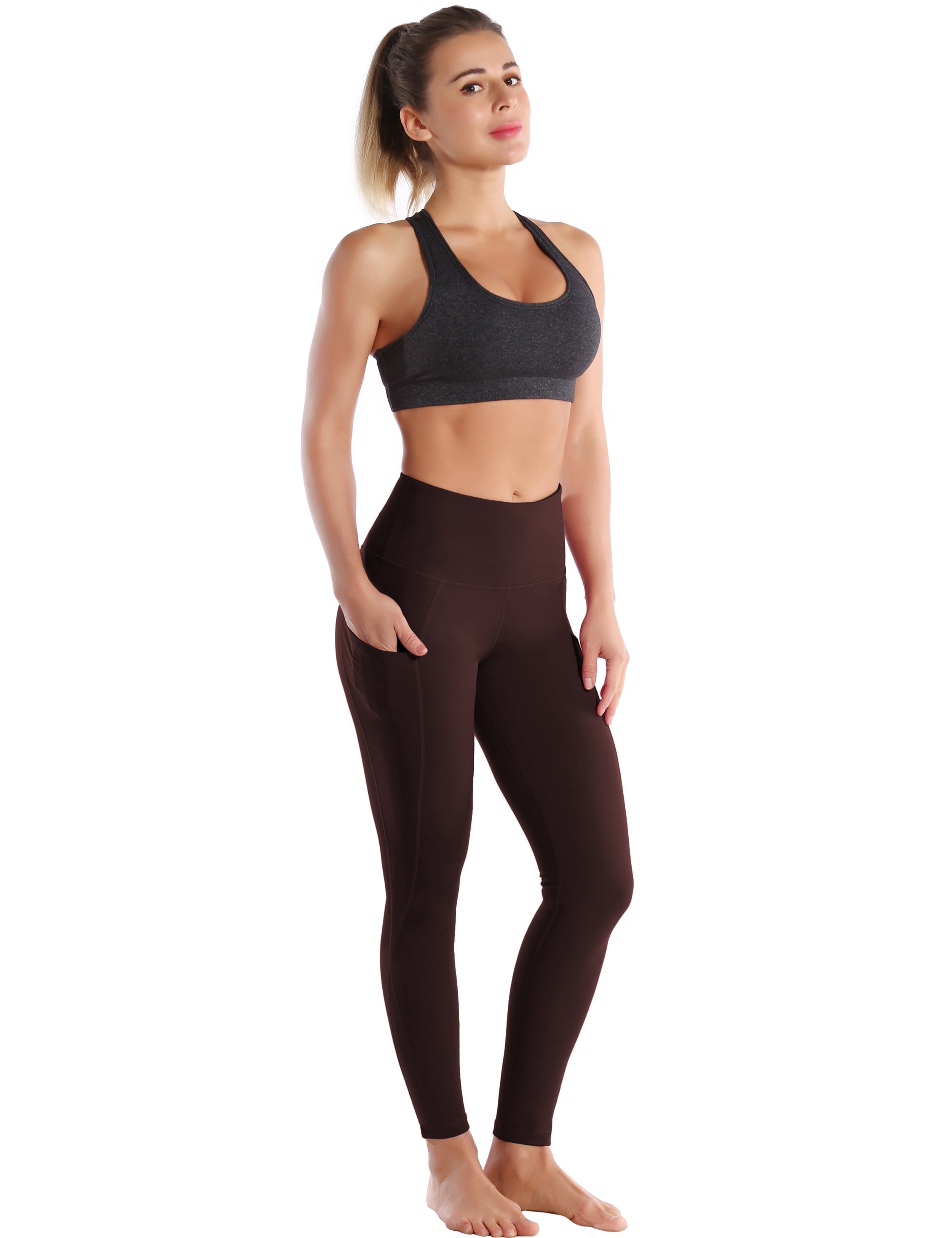 High Waist Side Pockets Plus Size Pants mahoganymaroon 75% Nylon, 25% Spandex Fabric doesn't attract lint easily 4-way stretch No see-through Moisture-wicking Tummy control Inner pocket