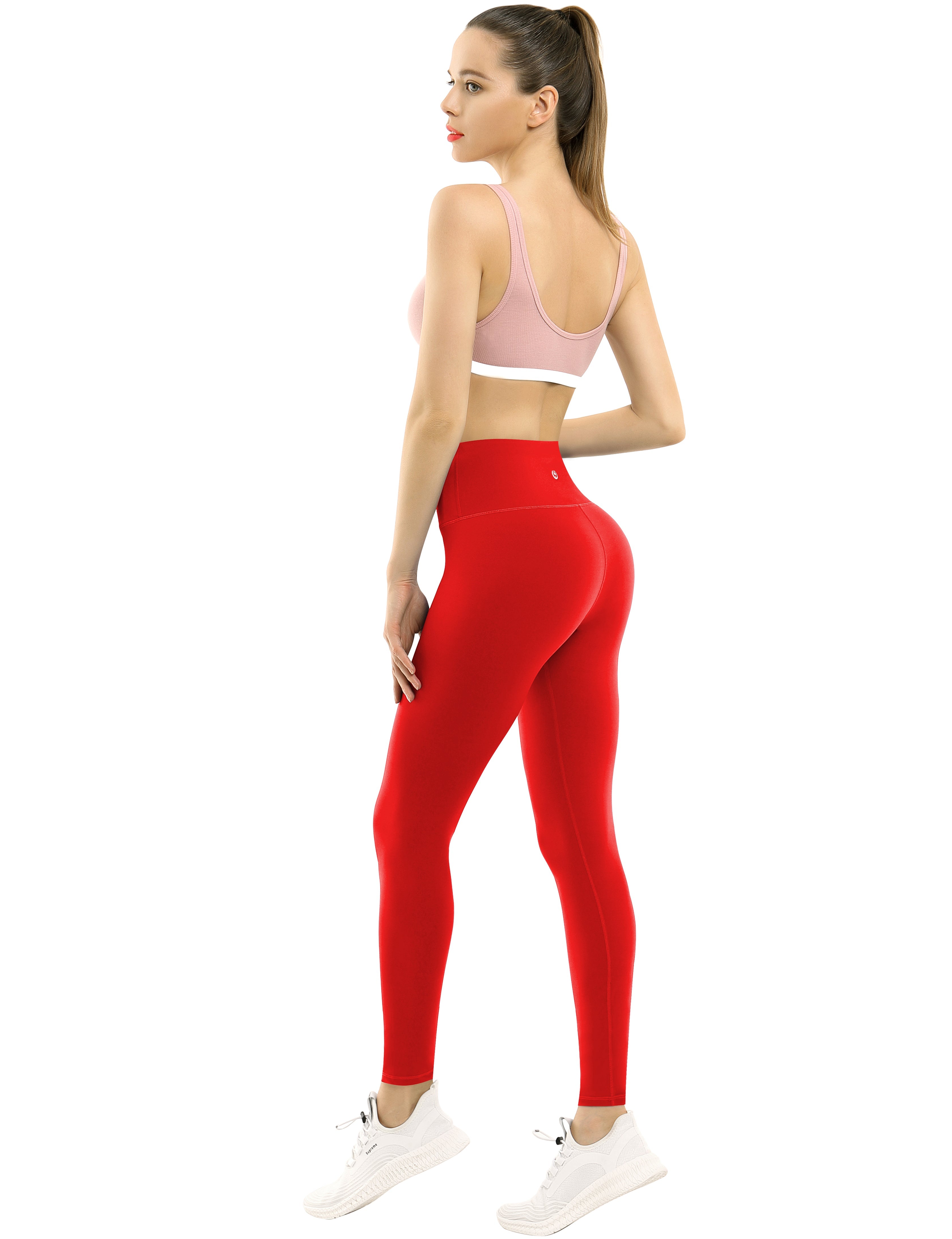 High Waist Gym Pants scarlet 75%Nylon/25%Spandex Fabric doesn't attract lint easily 4-way stretch No see-through Moisture-wicking Tummy control Inner pocket Four lengths