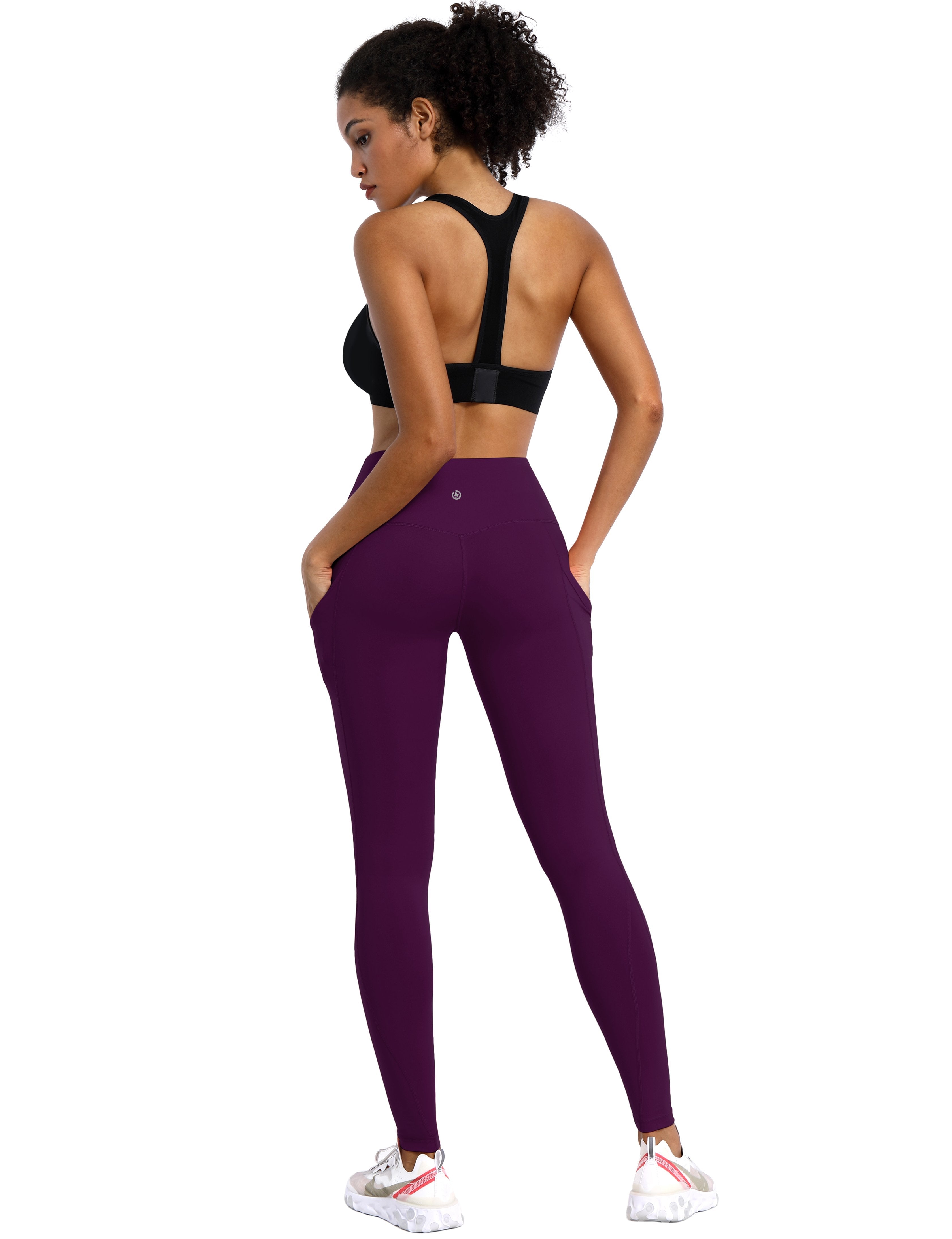 High Waist Side Pockets Tall Size Pants plum 75% Nylon, 25% Spandex Fabric doesn't attract lint easily 4-way stretch No see-through Moisture-wicking Tummy control Inner pocket