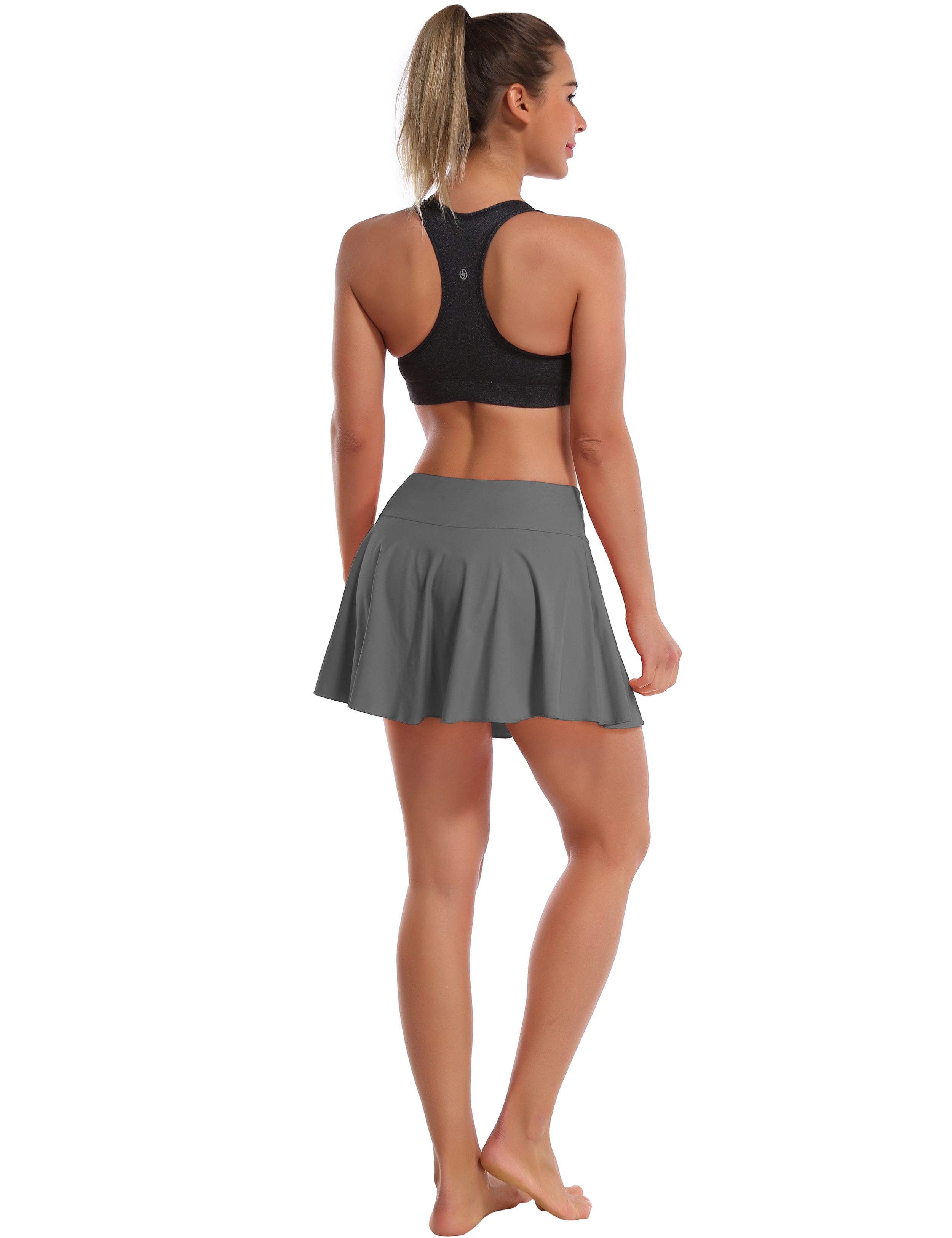 Athletic Tennis Golf Pleated Skort Awith Pocket Shorts gray 80%Nylon/20%Spandex UPF 50+ sun protection Elastic closure Lightweight, Wrinkle Moisture wicking Quick drying Secure & comfortable two layer Hidden pocket