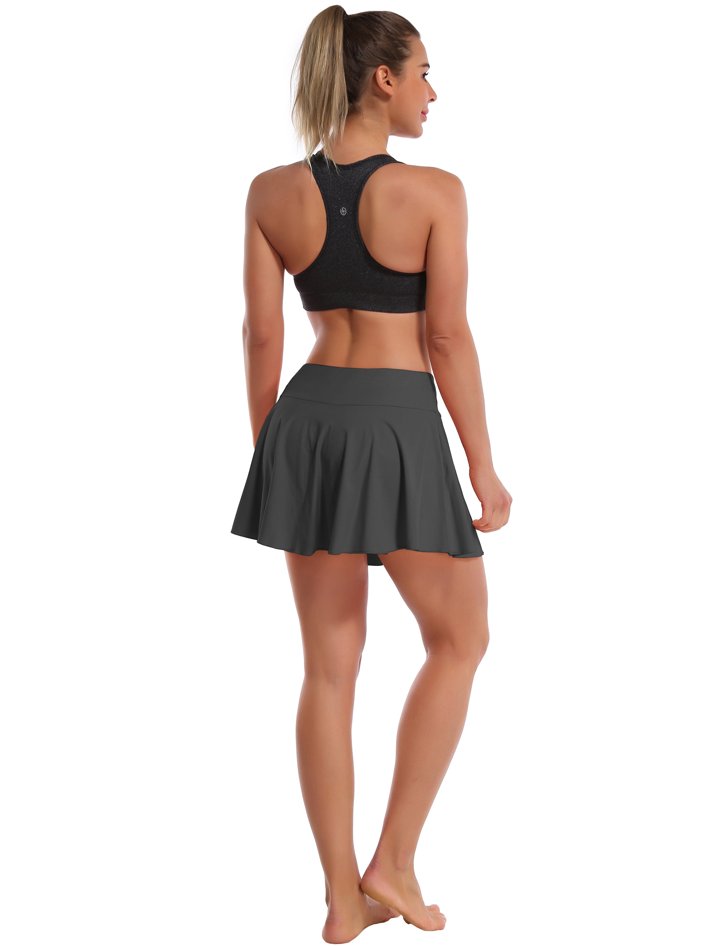 Athletic Tennis Golf Pleated Skort Awith Pocket Shorts shadowcharcoal 80%Nylon/20%Spandex UPF 50+ sun protection Elastic closure Lightweight, Wrinkle Moisture wicking Quick drying Secure & comfortable two layer Hidden pocket