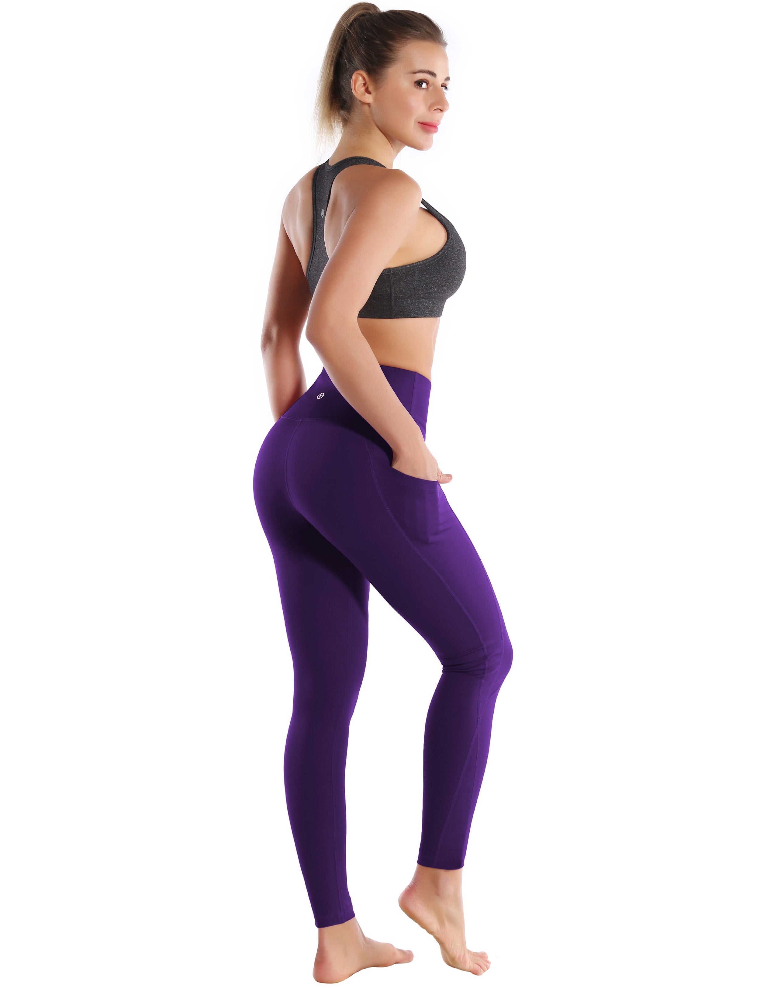 High Waist Side Pockets Jogging Pants eggplantpurple 75% Nylon, 25% Spandex Fabric doesn't attract lint easily 4-way stretch No see-through Moisture-wicking Tummy control Inner pocket