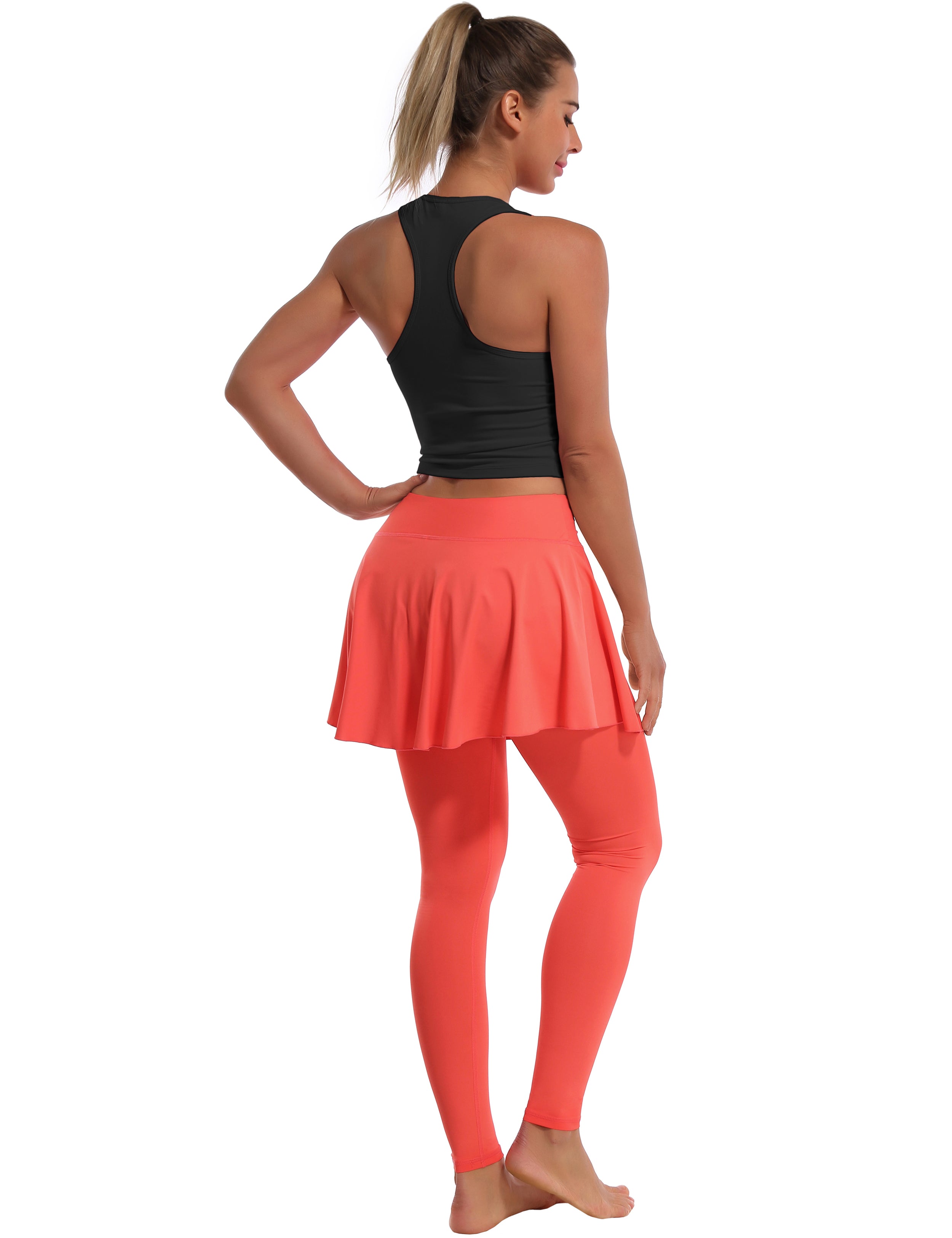 Athletic Tennis Golf Skort with Pocket Shorts coral 80%Nylon/20%Spandex UPF 50+ sun protection Elastic closure Lightweight, Wrinkle Moisture wicking Quick drying Secure & comfortable two layer Hidden pocket
