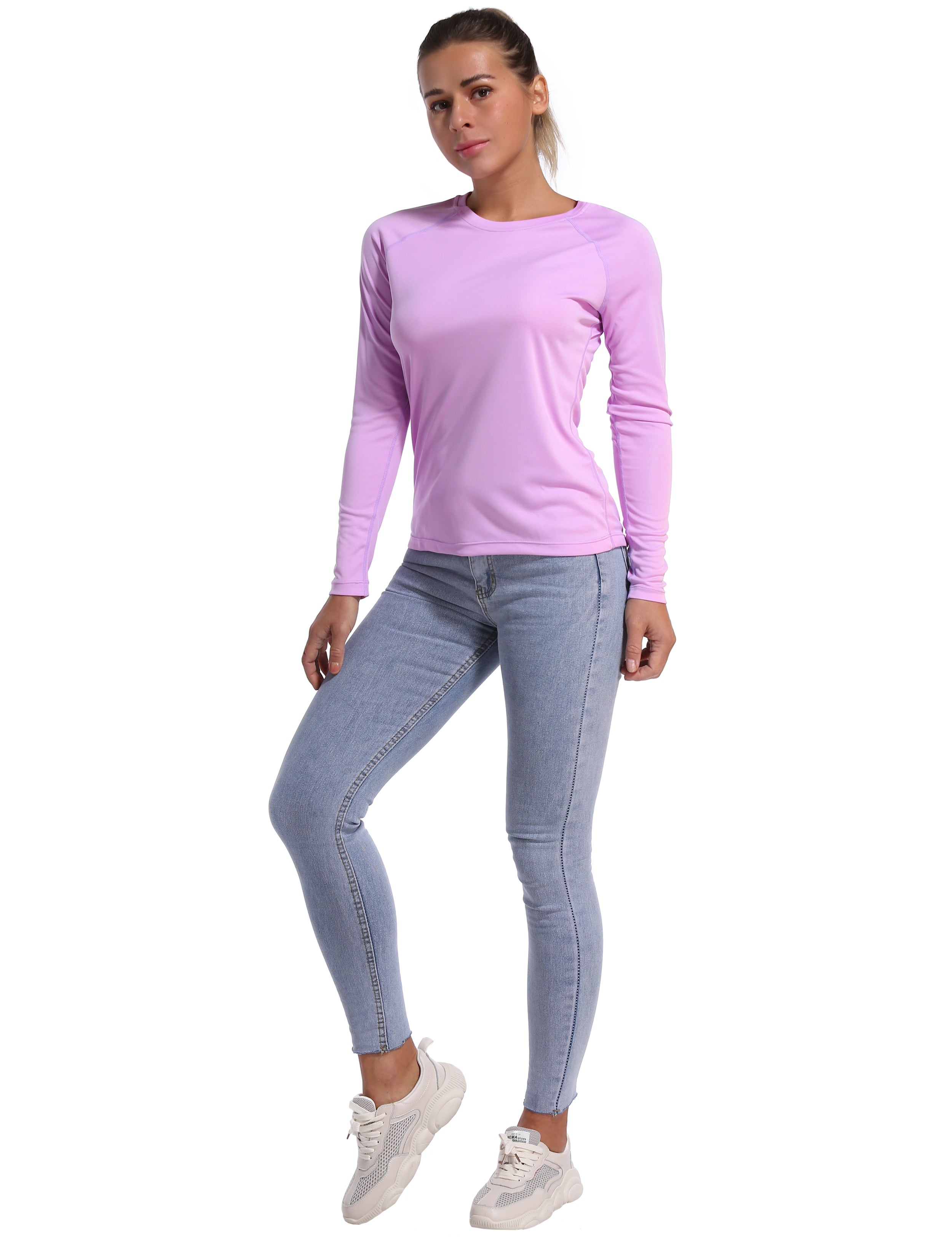 Long Sleeve Athletic Shirts purple 100% polyester Lightweight Slim Fit UPF 50+ blocks sun's harmful rays Treated to wick moisture, dries ultra-fast