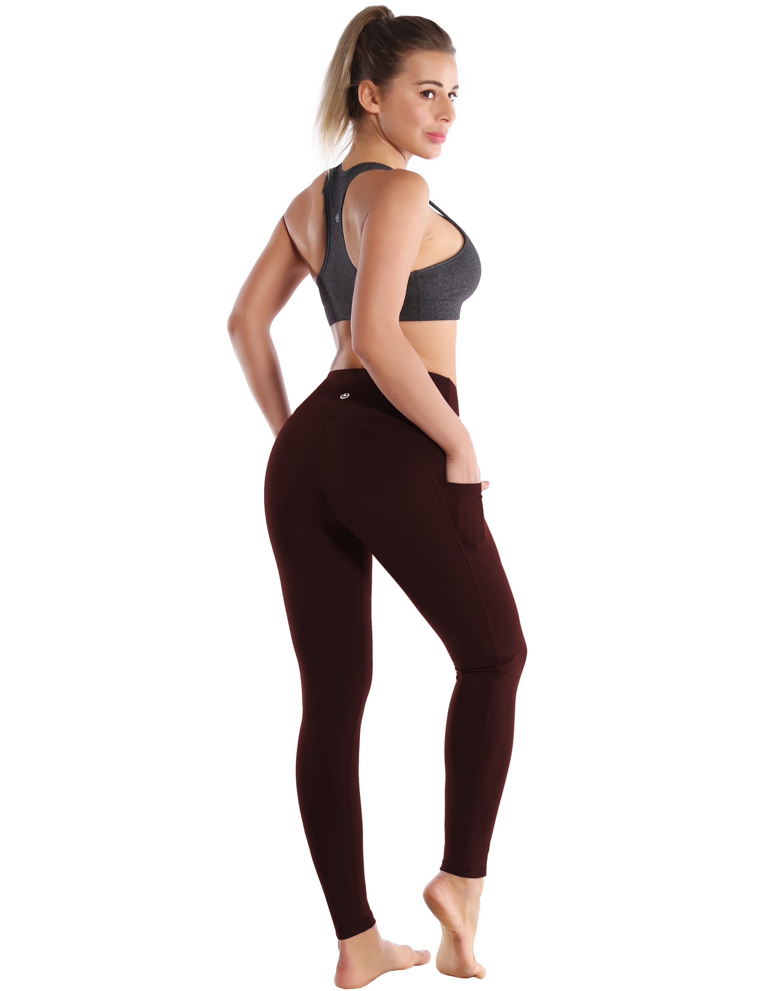 Hip Line Side Pockets Running Pants mahoganymaroon Sexy Hip Line Side Pockets 75%Nylon/25%Spandex Fabric doesn't attract lint easily 4-way stretch No see-through Moisture-wicking Tummy control Inner pocket Two lengths