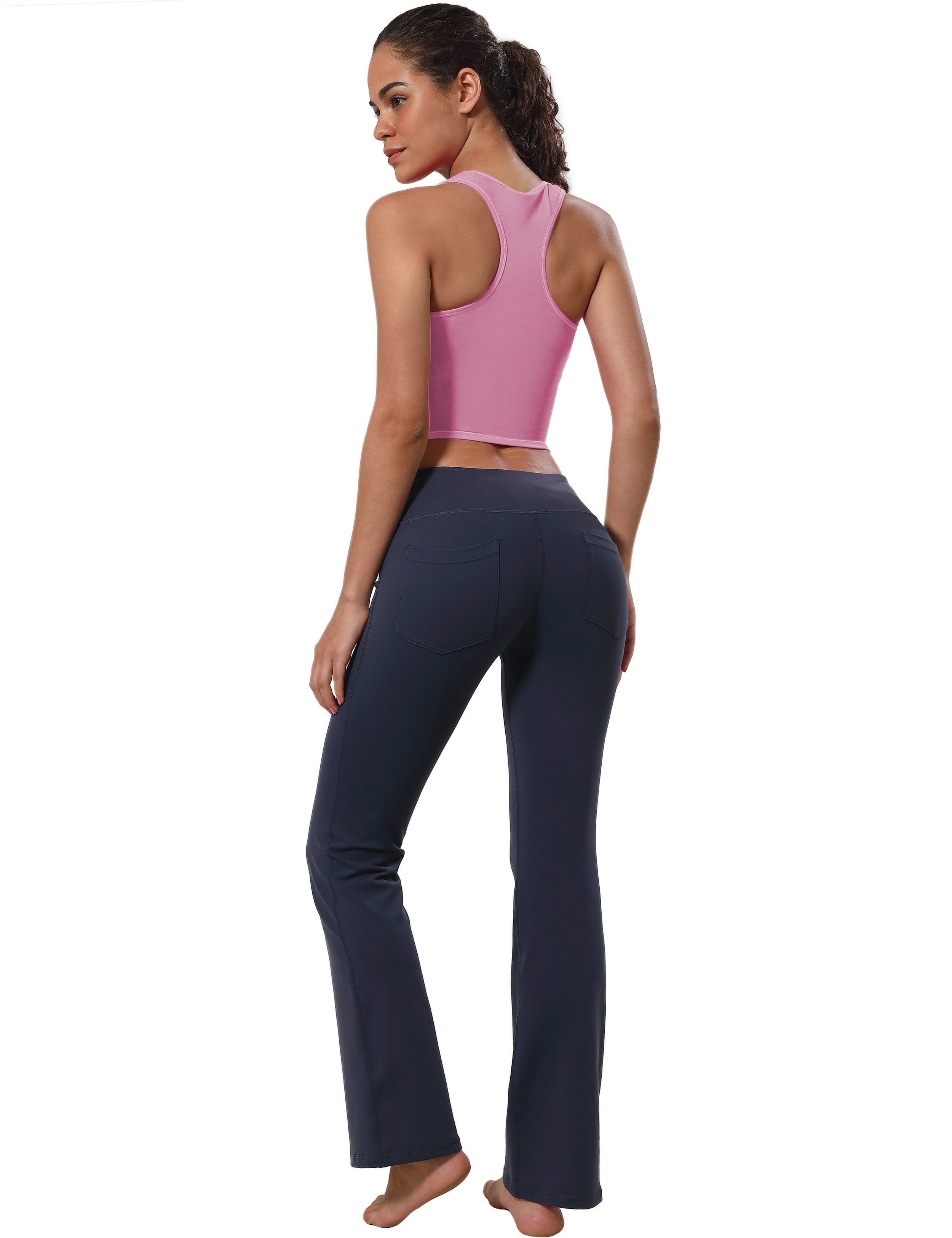 Racerback Athletic Crop Tank Tops lightpink 92%Nylon/8%Spandex(Cotton Soft) Designed for Golf Tight Fit So buttery soft, it feels weightless Sweat-wicking Four-way stretch Breathable Contours your body Sits below the waistband for moderate, everyday coverage