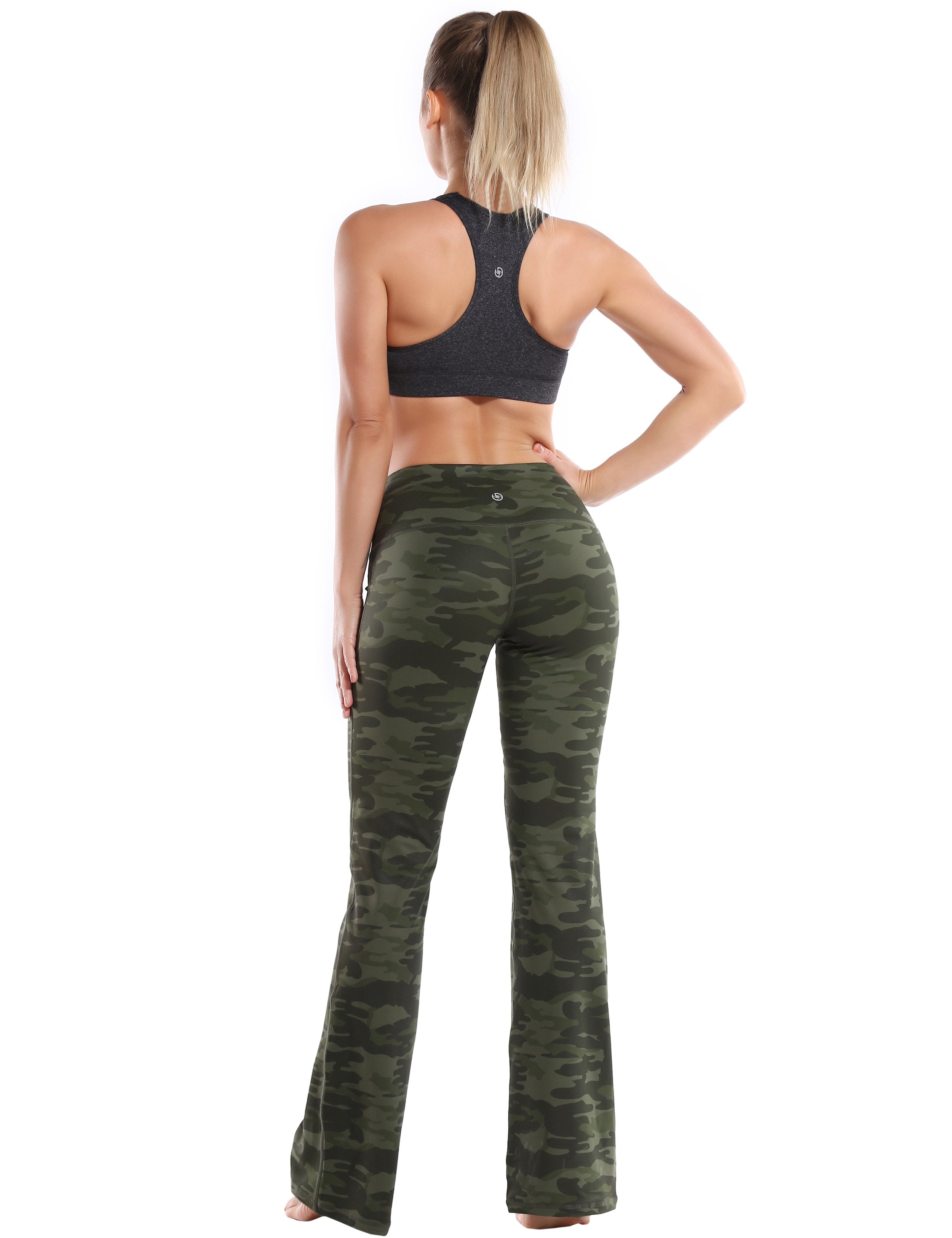High Waist Printed Bootcut Leggings green camo 78%Polyester/22%Spandex Fabric doesn't attract lint easily 4-way stretch No see-through Moisture-wicking Tummy control Inner pocket Five lengths