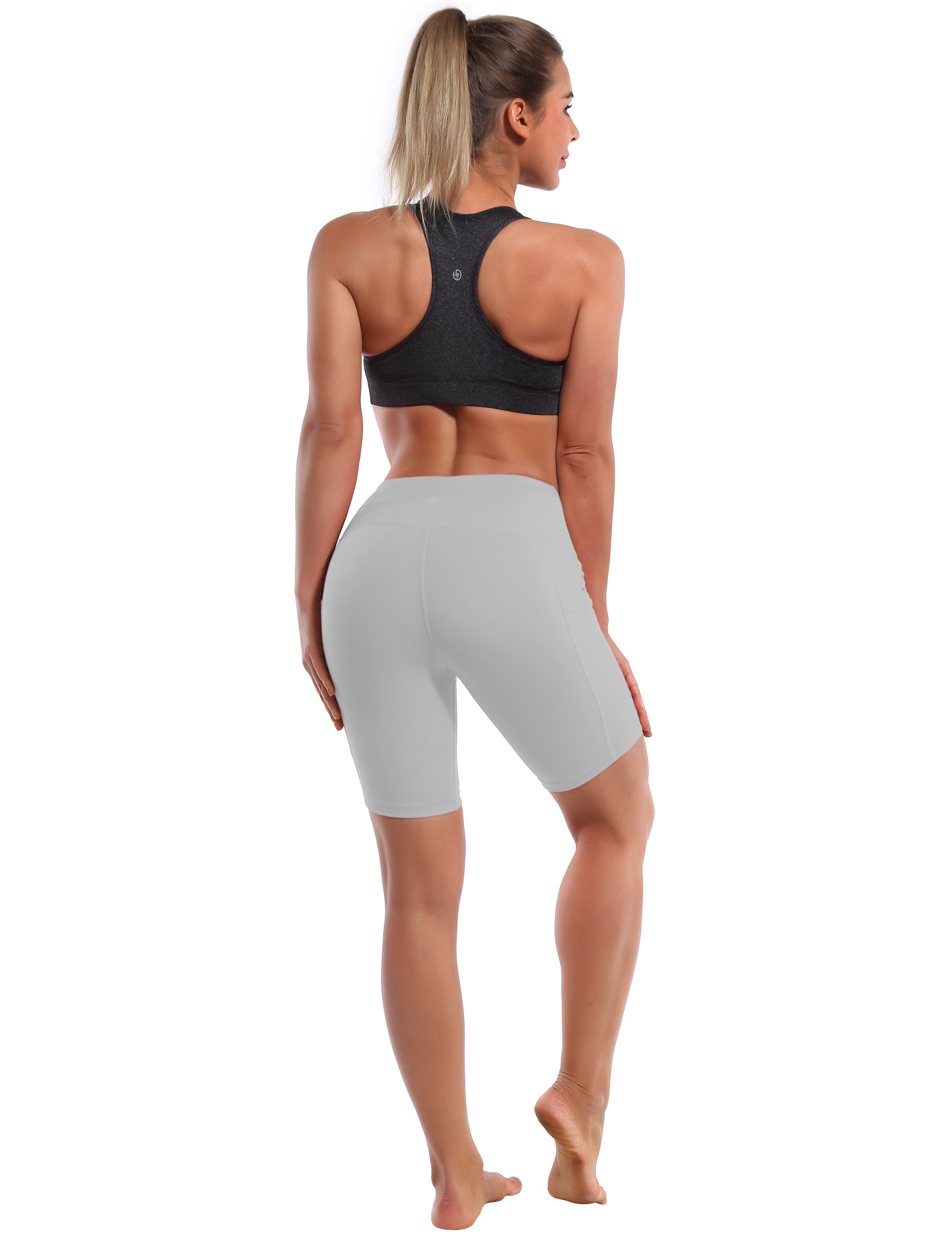 8" Side Pockets yogastudio Shorts lightgray Sleek, soft, smooth and totally comfortable: our newest style is here. Softest-ever fabric High elasticity High density 4-way stretch Fabric doesn't attract lint easily No see-through Moisture-wicking Machine wash 75% Nylon, 25% Spandex