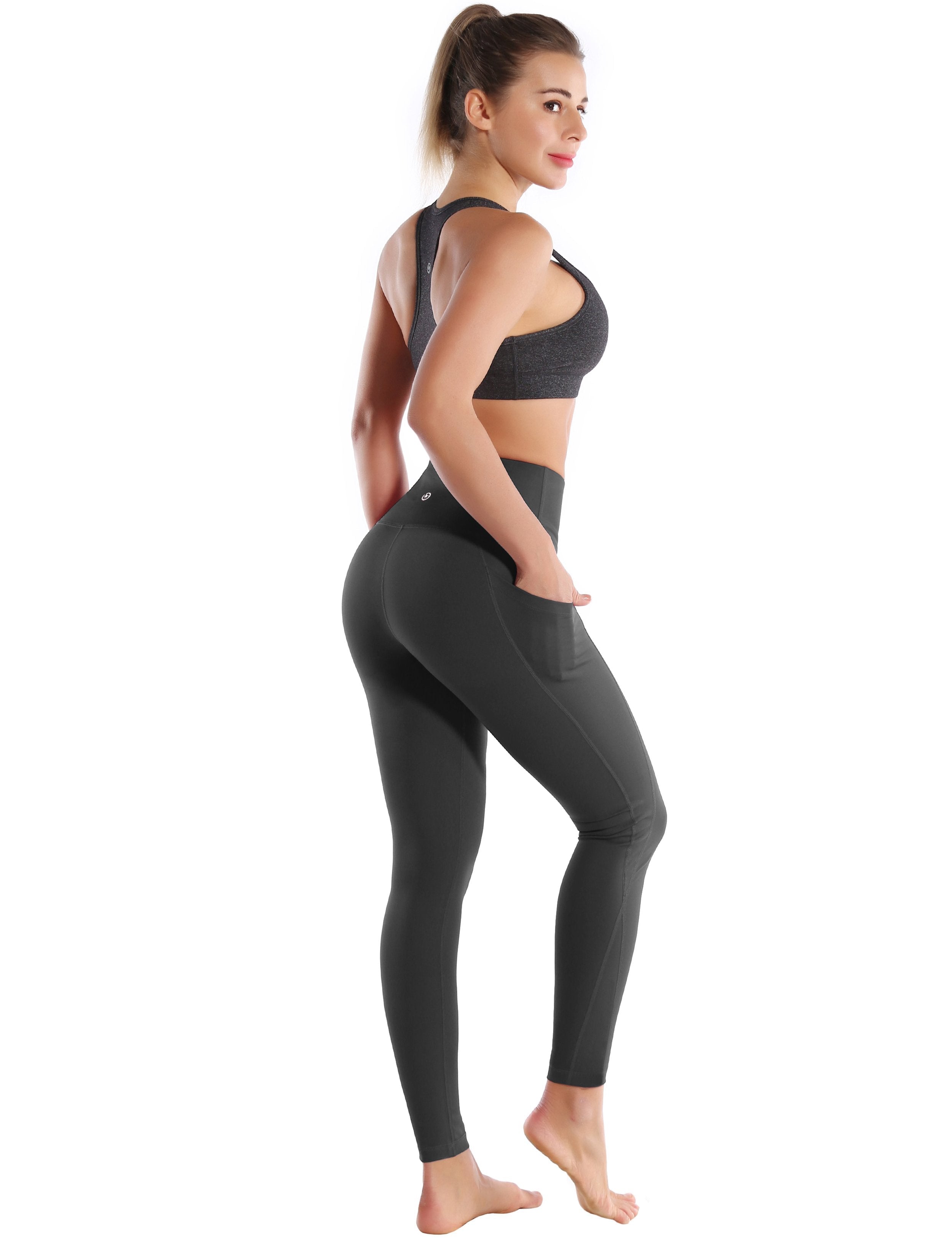 High Waist Side Pockets Running Pants shadowcharcoal 75% Nylon, 25% Spandex Fabric doesn't attract lint easily 4-way stretch No see-through Moisture-wicking Tummy control Inner pocket