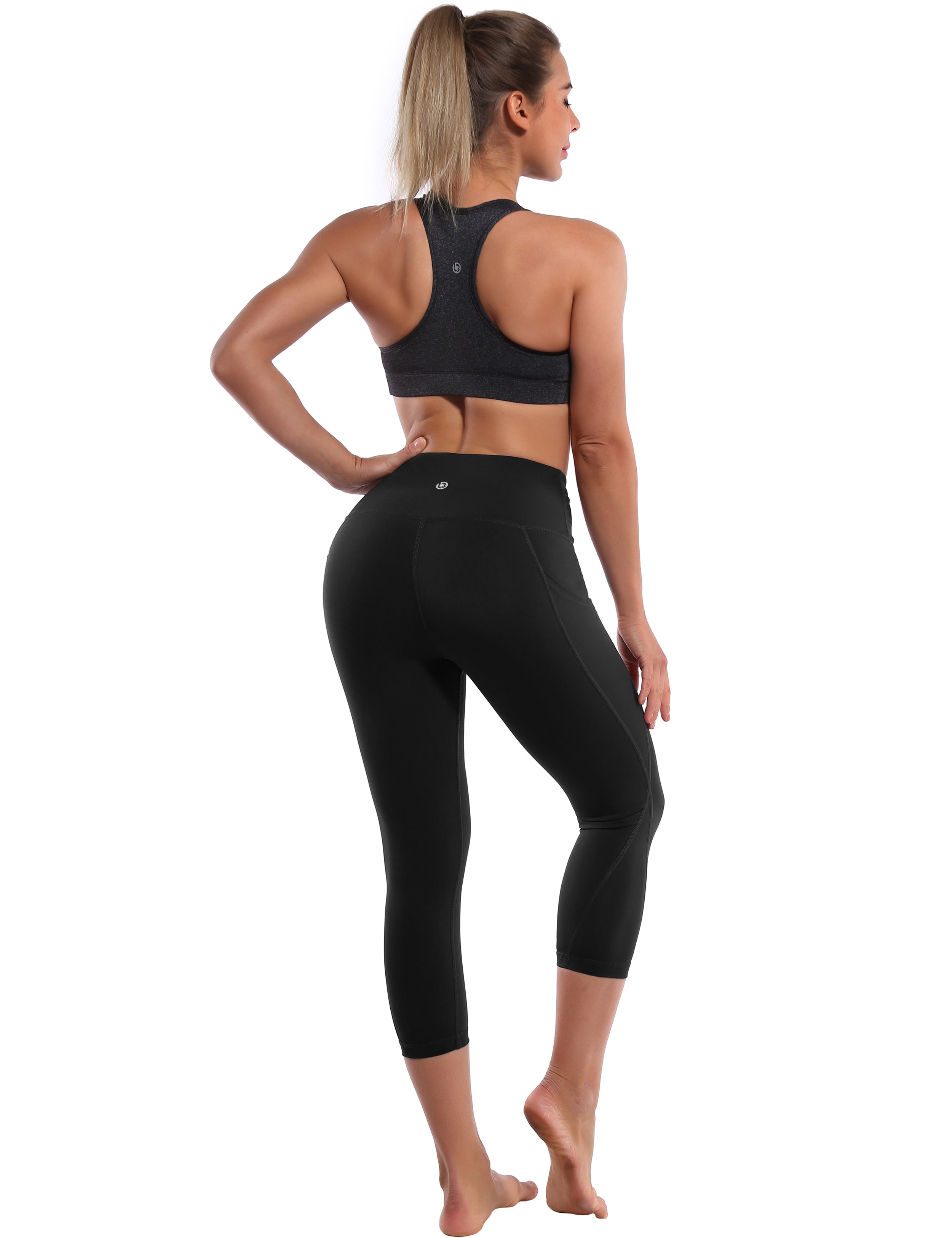 19" High Waist Crop Tight Capris black 75%Nylon/25%Spandex Fabric doesn't attract lint easily 4-way stretch No see-through Moisture-wicking Tummy control Inner pocket