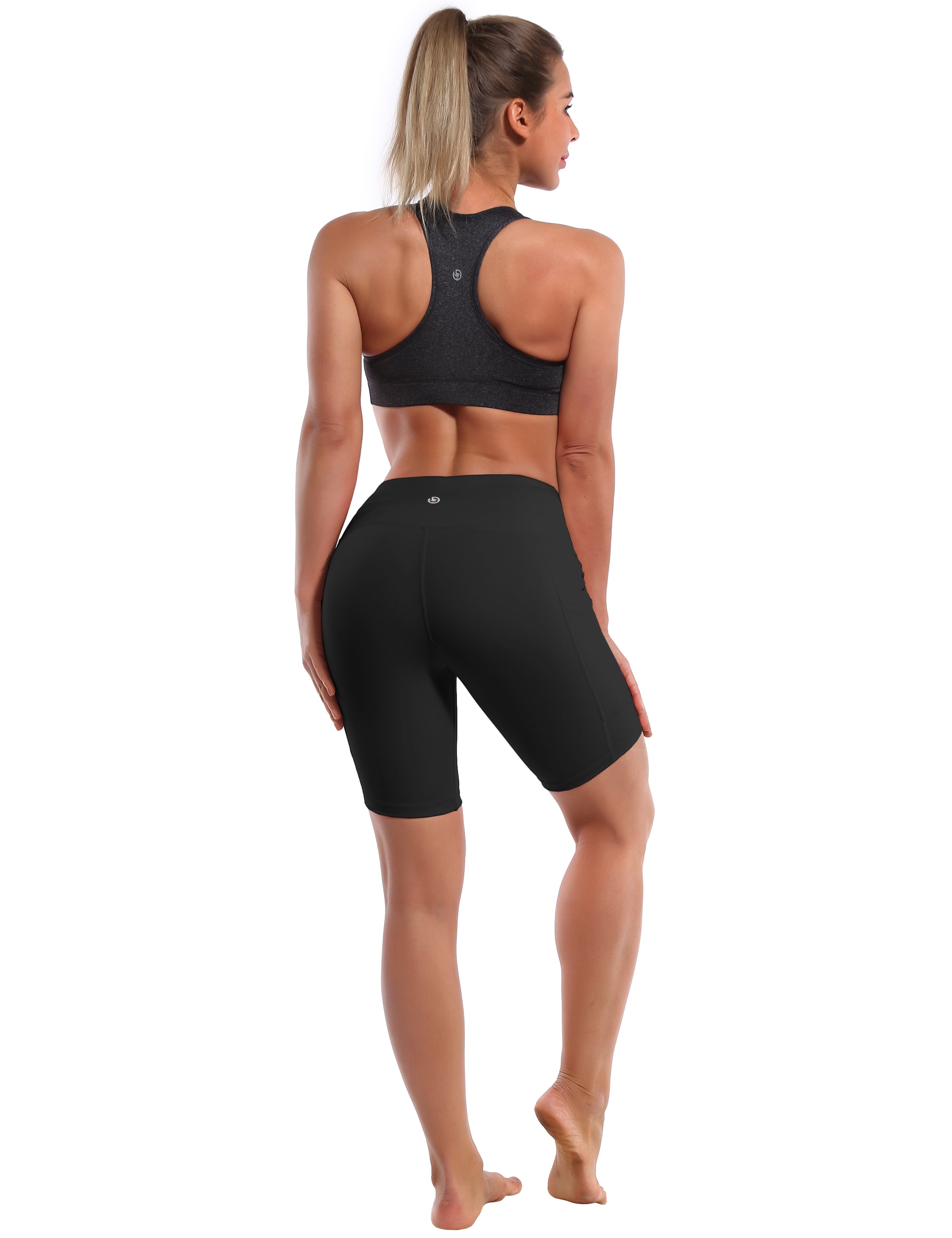 8" Side Pockets Pilates Shorts black Sleek, soft, smooth and totally comfortable: our newest style is here. Softest-ever fabric High elasticity High density 4-way stretch Fabric doesn't attract lint easily No see-through Moisture-wicking Machine wash 75% Nylon, 25% Spandex