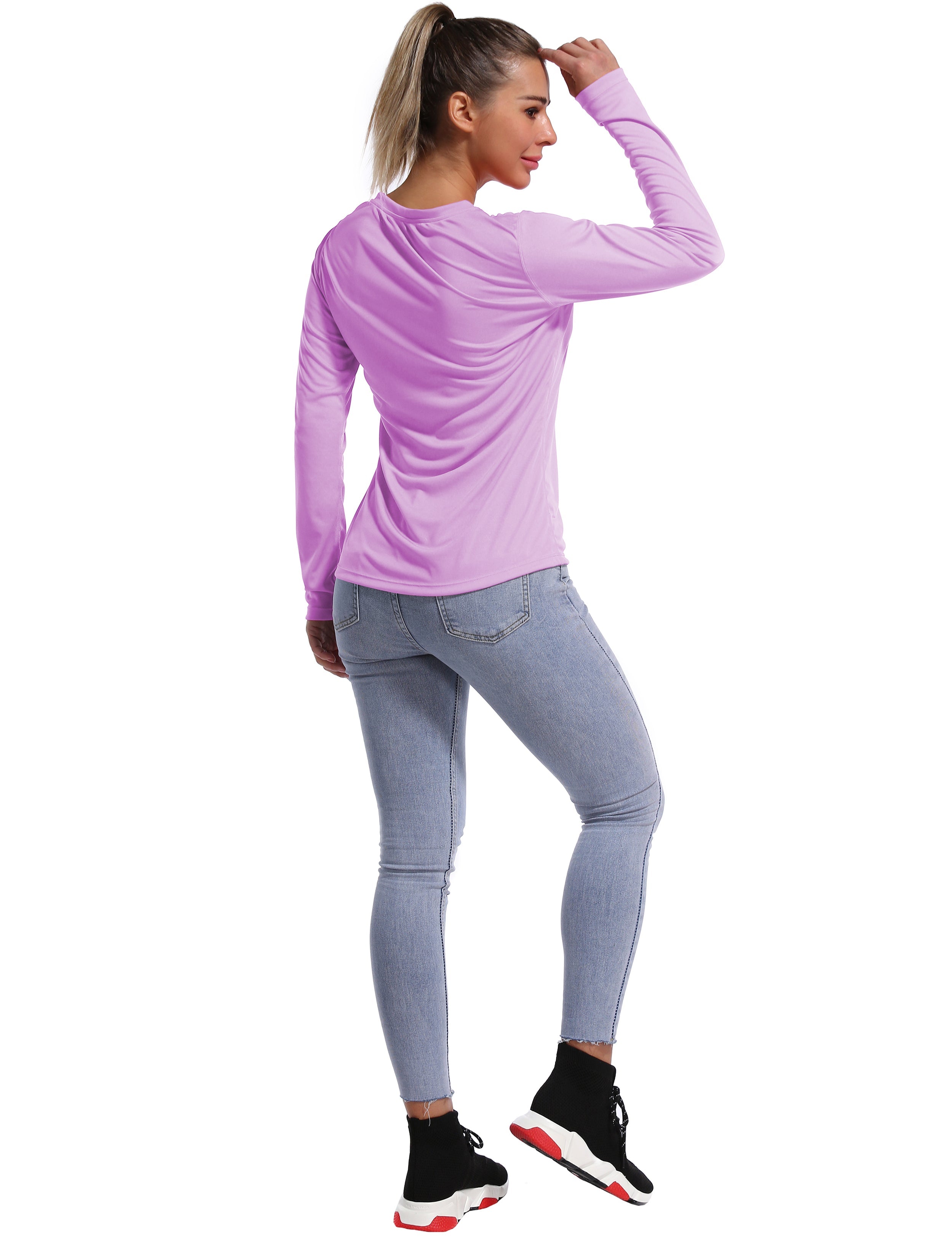 V Neck Long Sleeve Athletic Shirts purple_Jogging