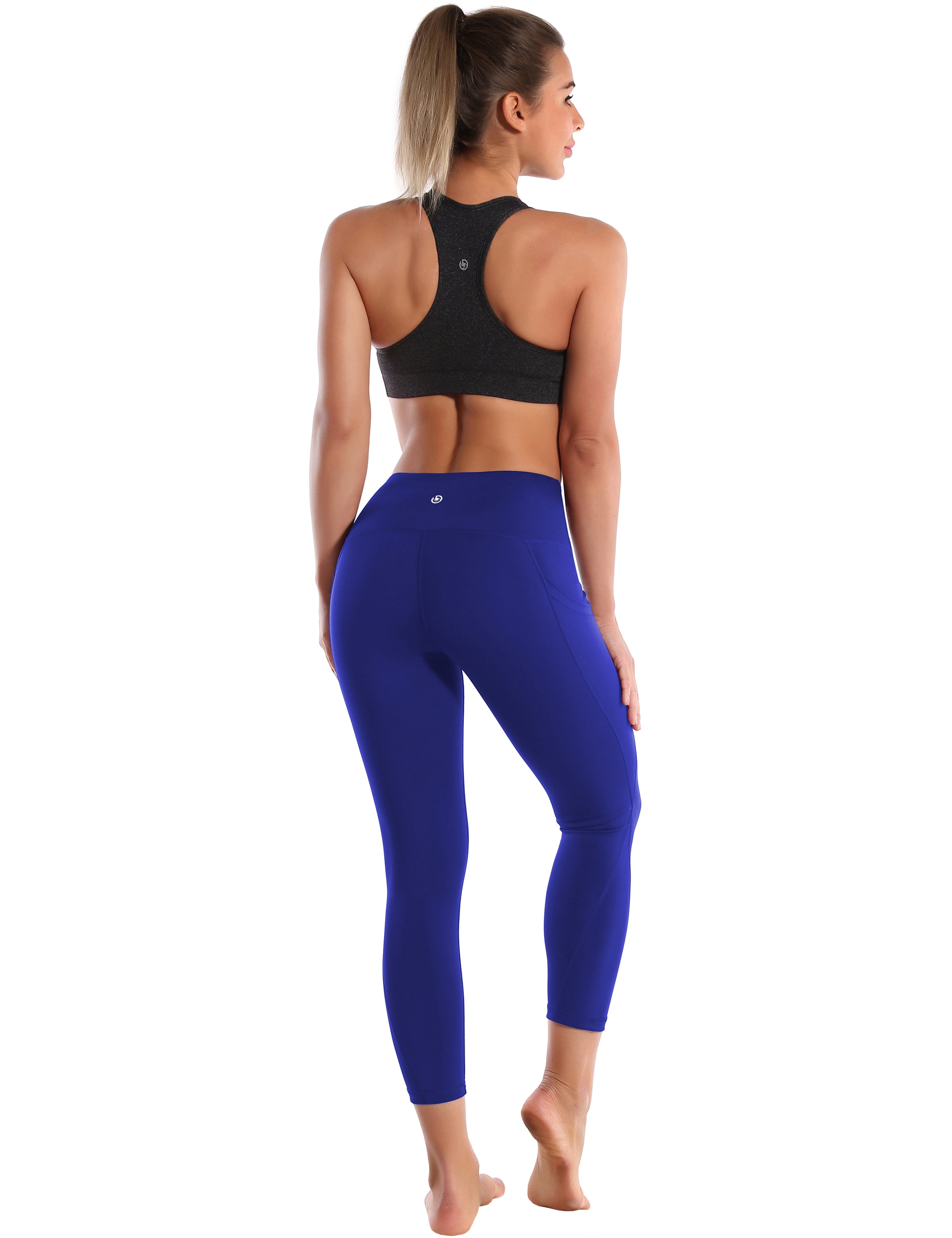 22" High Waist Side Pockets Capris navy 75%Nylon/25%Spandex Fabric doesn't attract lint easily 4-way stretch No see-through Moisture-wicking Tummy control Inner pocket
