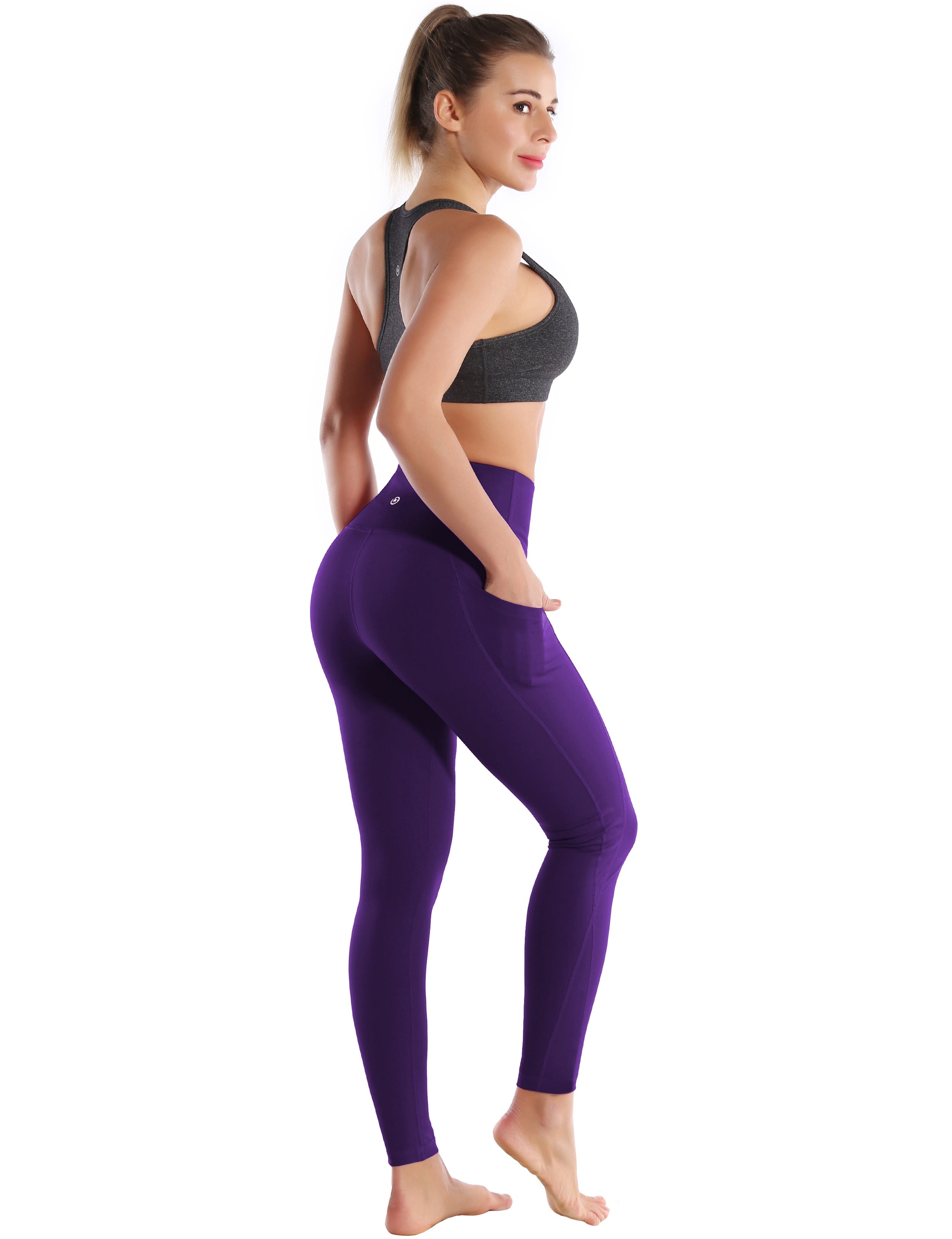 High Waist Side Pockets Gym Pants grapevine 75% Nylon, 25% Spandex Fabric doesn't attract lint easily 4-way stretch No see-through Moisture-wicking Tummy control Inner pocket