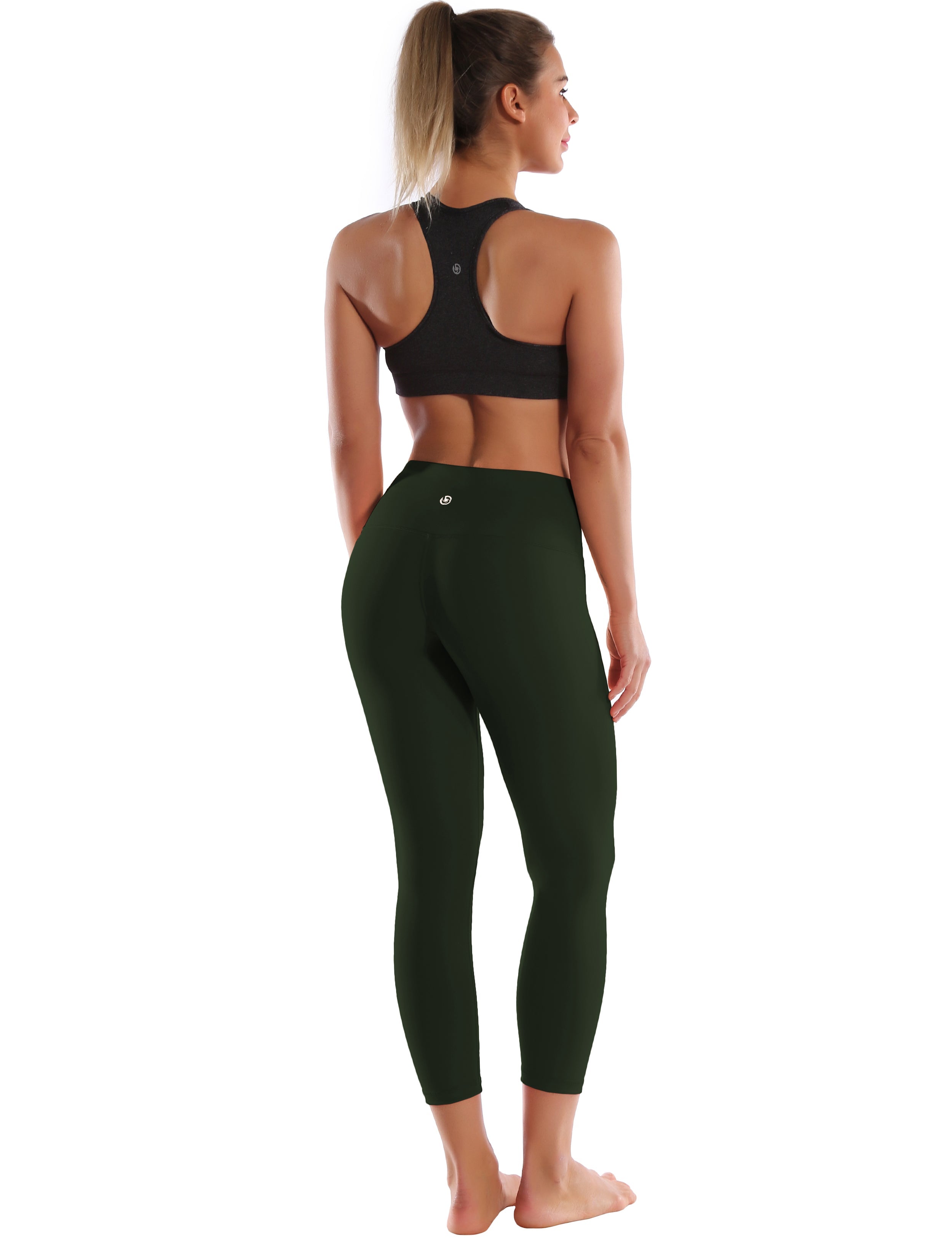 22" High Waist Crop Tight Capris olivegray 75%Nylon/25%Spandex Fabric doesn't attract lint easily 4-way stretch No see-through Moisture-wicking Tummy control Inner pocket