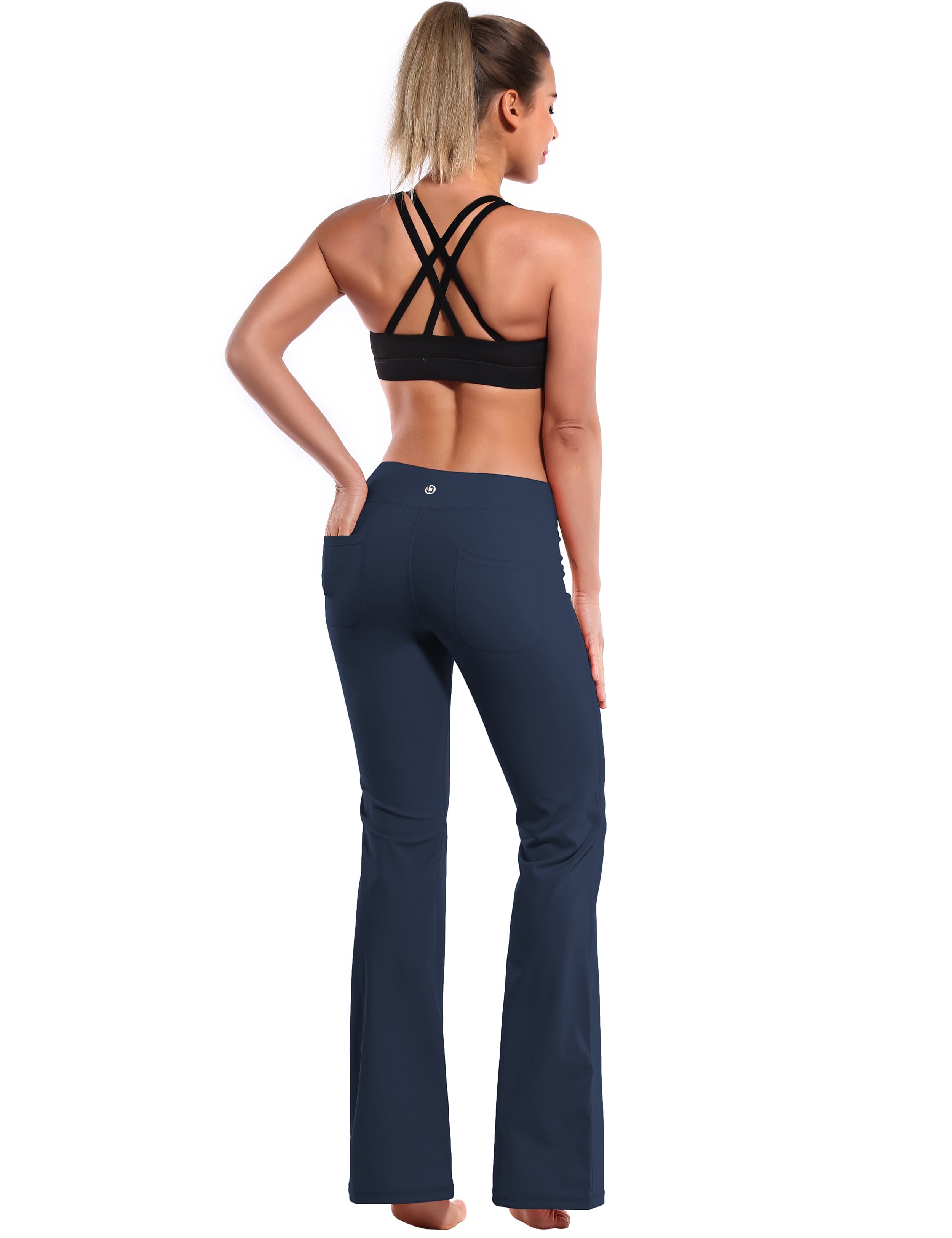 4 Pockets Bootcut Leggings darknavy 75%Nylon/25%Spandex Fabric doesn't attract lint easily 4-way stretch No see-through Moisture-wicking Inner pocket Four lengths