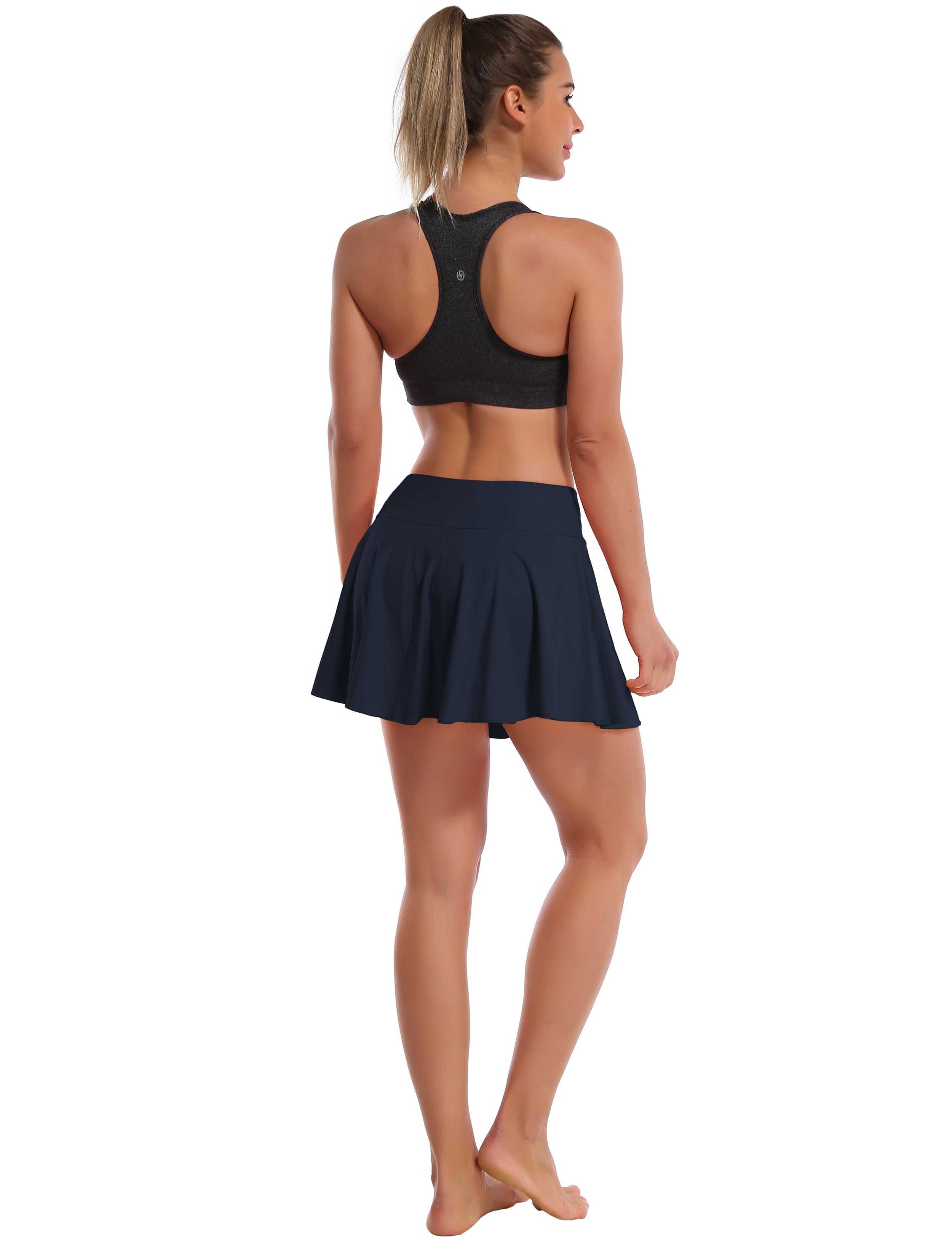 Athletic Tennis Golf Pleated Skort Awith Pocket Shorts darknavy 80%Nylon/20%Spandex UPF 50+ sun protection Elastic closure Lightweight, Wrinkle Moisture wicking Quick drying Secure & comfortable two layer Hidden pocket