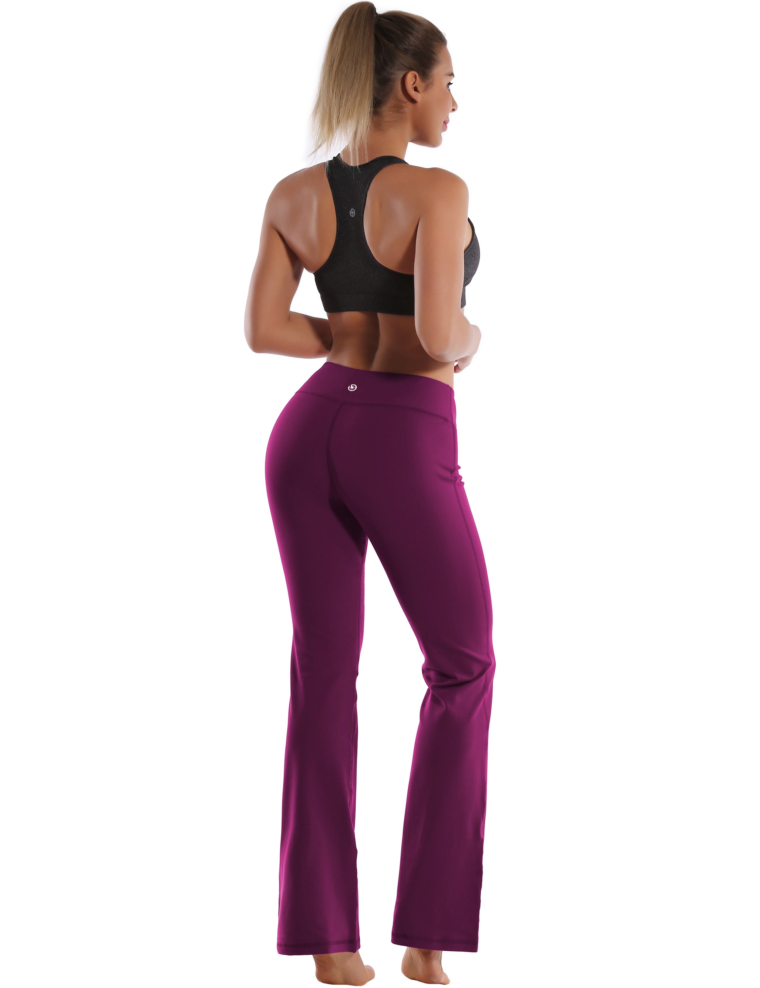 Cotton Nylon Bootcut Leggings plum 87%Nylon/13%Spandex (Super soft, cotton feel , 280gsm) Fabric doesn't attract lint easily 4-way stretch No see-through Moisture-wicking Inner pocket Four lengths