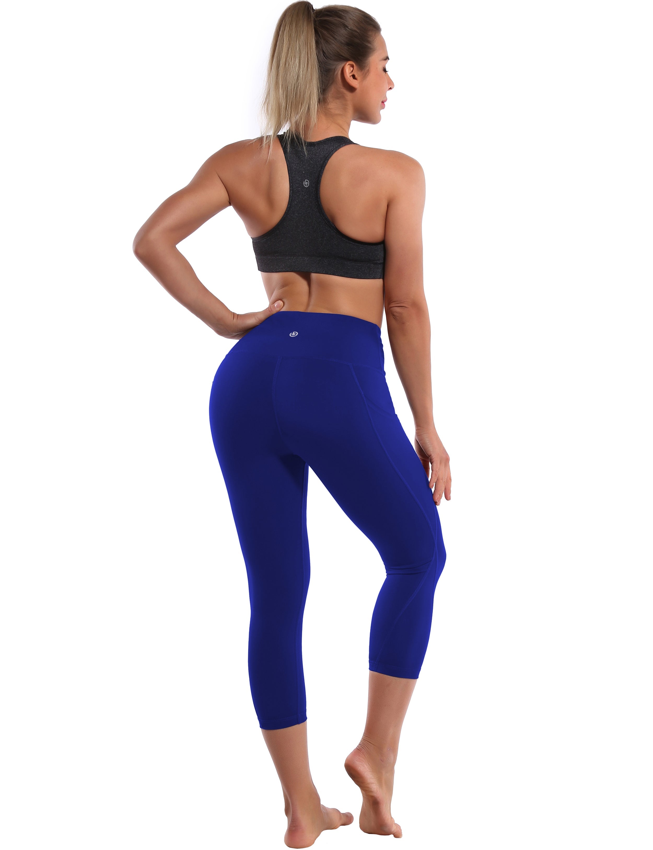 19" High Waist Side Pockets Capris navy 75%Nylon/25%Spandex Fabric doesn't attract lint easily 4-way stretch No see-through Moisture-wicking Tummy control Inner pocket